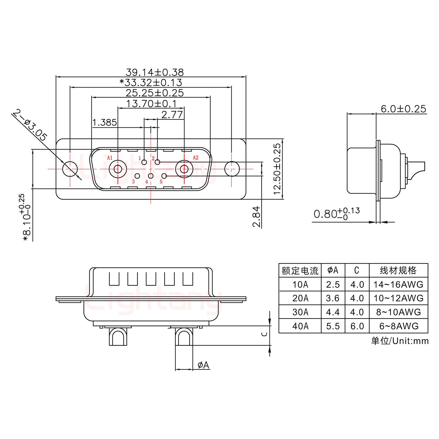 7W2公短體焊線/光孔/大電流10A