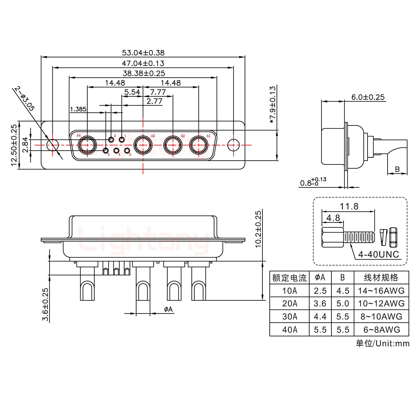 9W4母長體焊線/配螺絲螺母/大電流10A