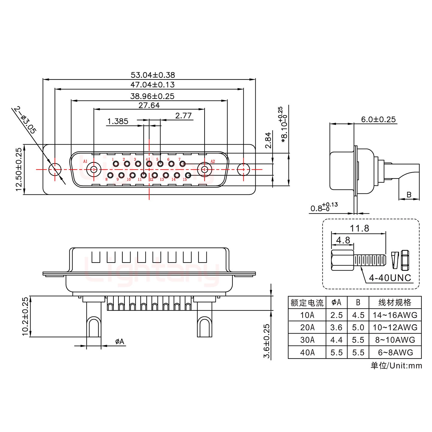 17W2公長體焊線/配螺絲螺母/大電流40A