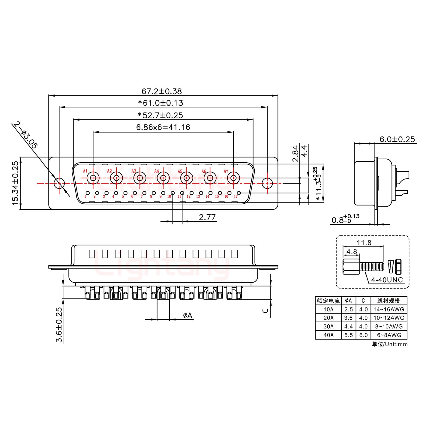 24W7公短體焊線/配螺絲螺母/大電流20A