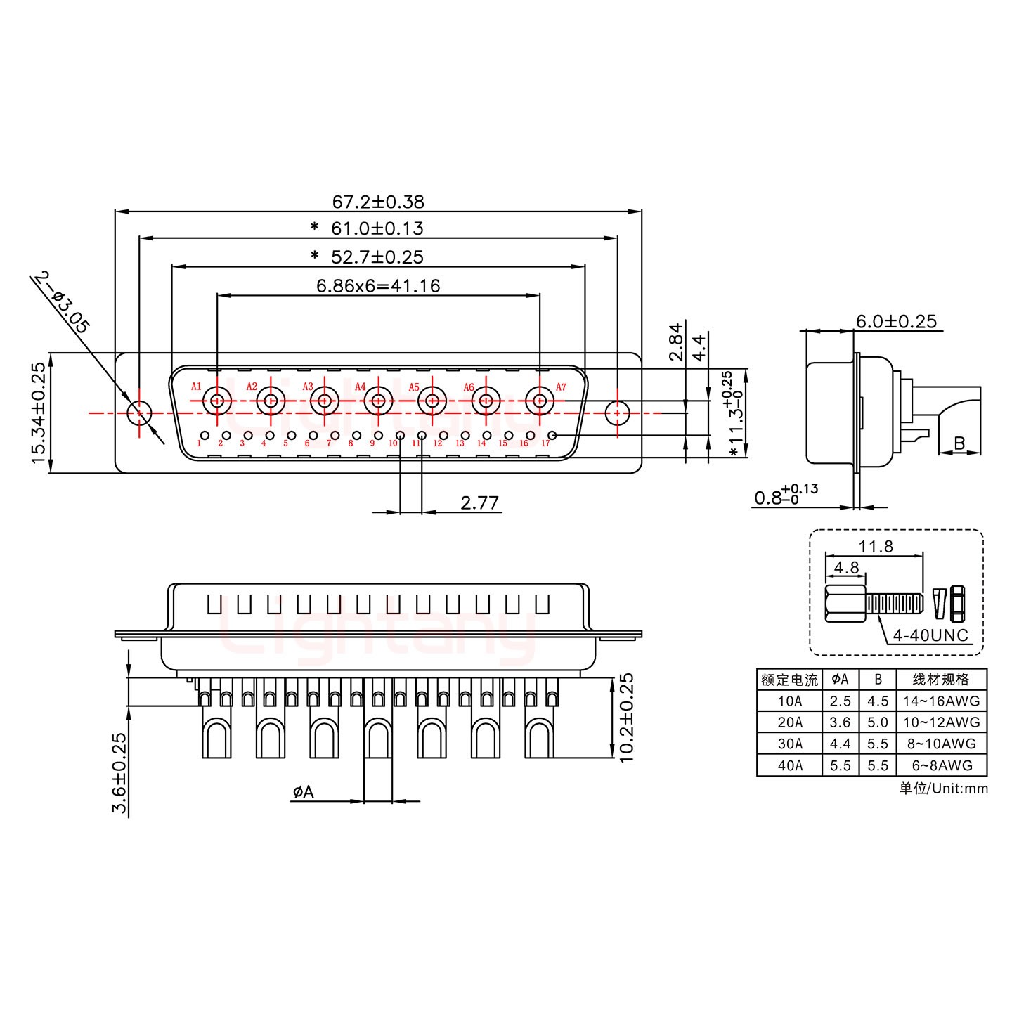 24W7公長體焊線/配螺絲螺母/大電流30A