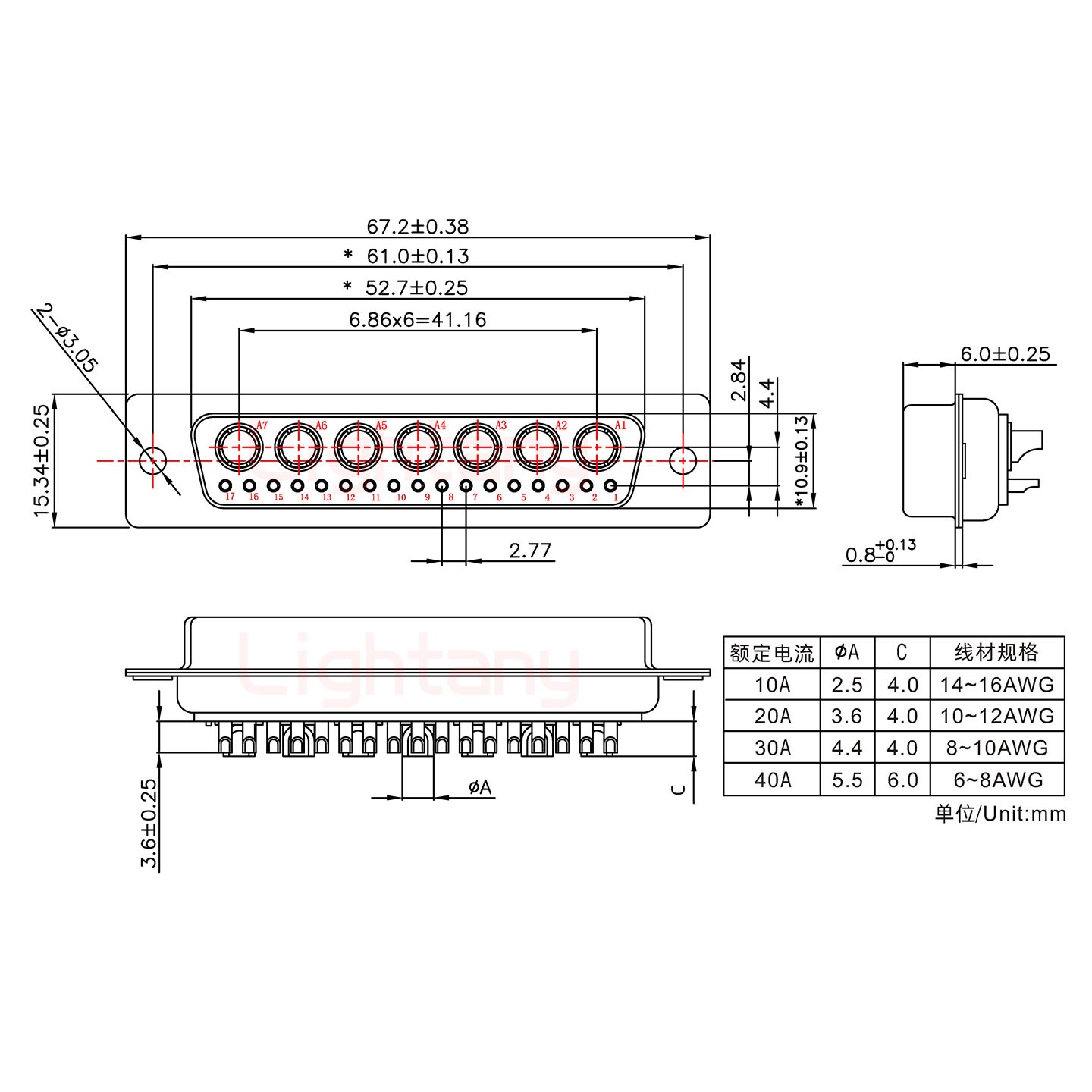 24W7母短體焊線/光孔/大電流10A