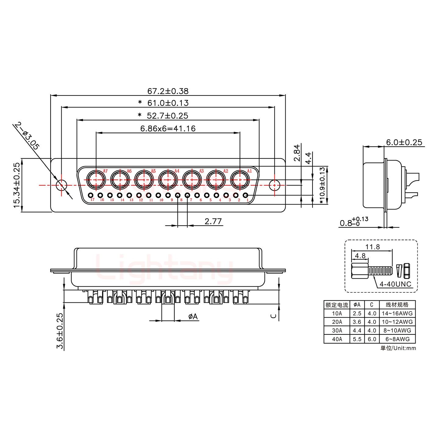 24W7母短體焊線/配螺絲螺母/大電流40A