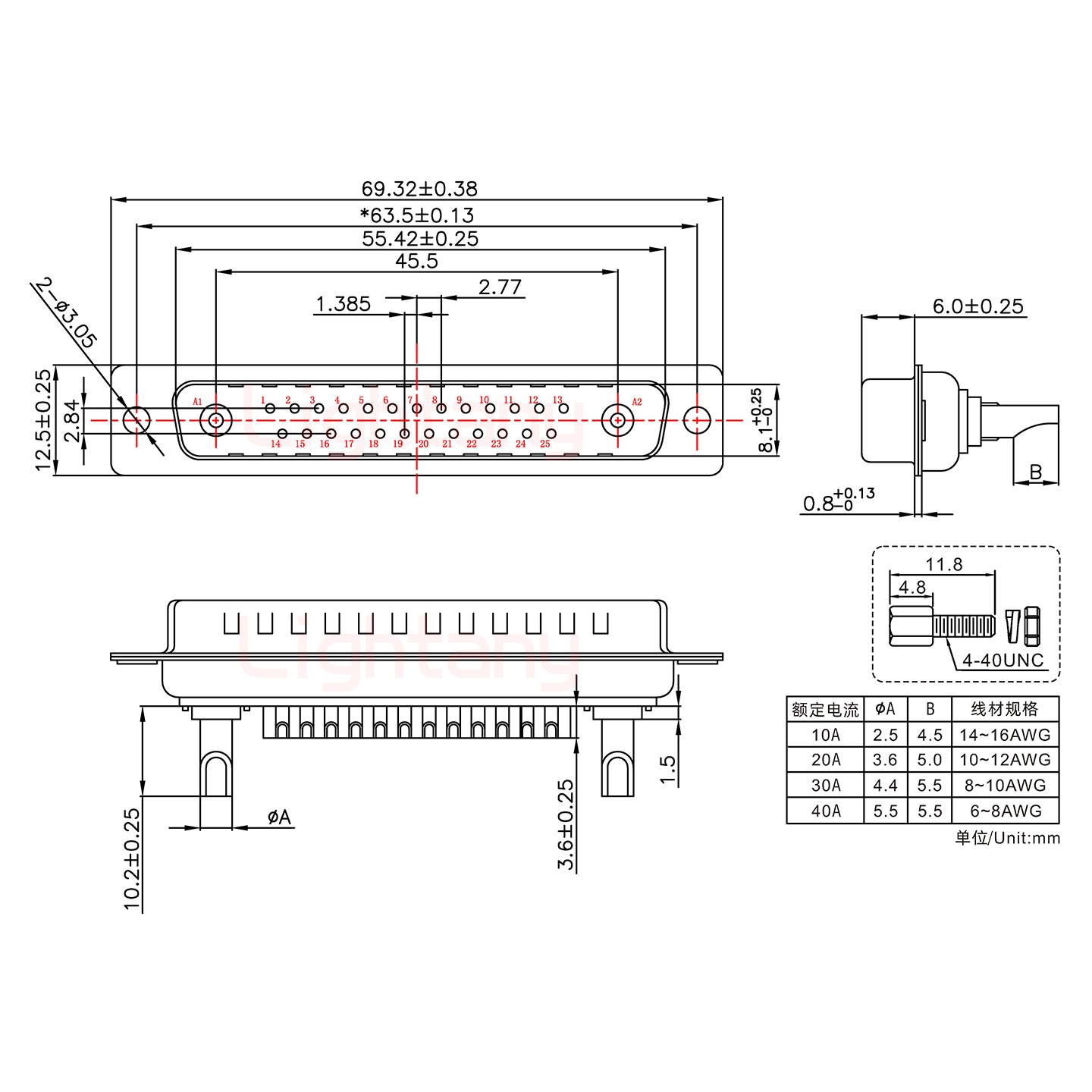 27W2公長體焊線/配螺絲螺母/大電流30A