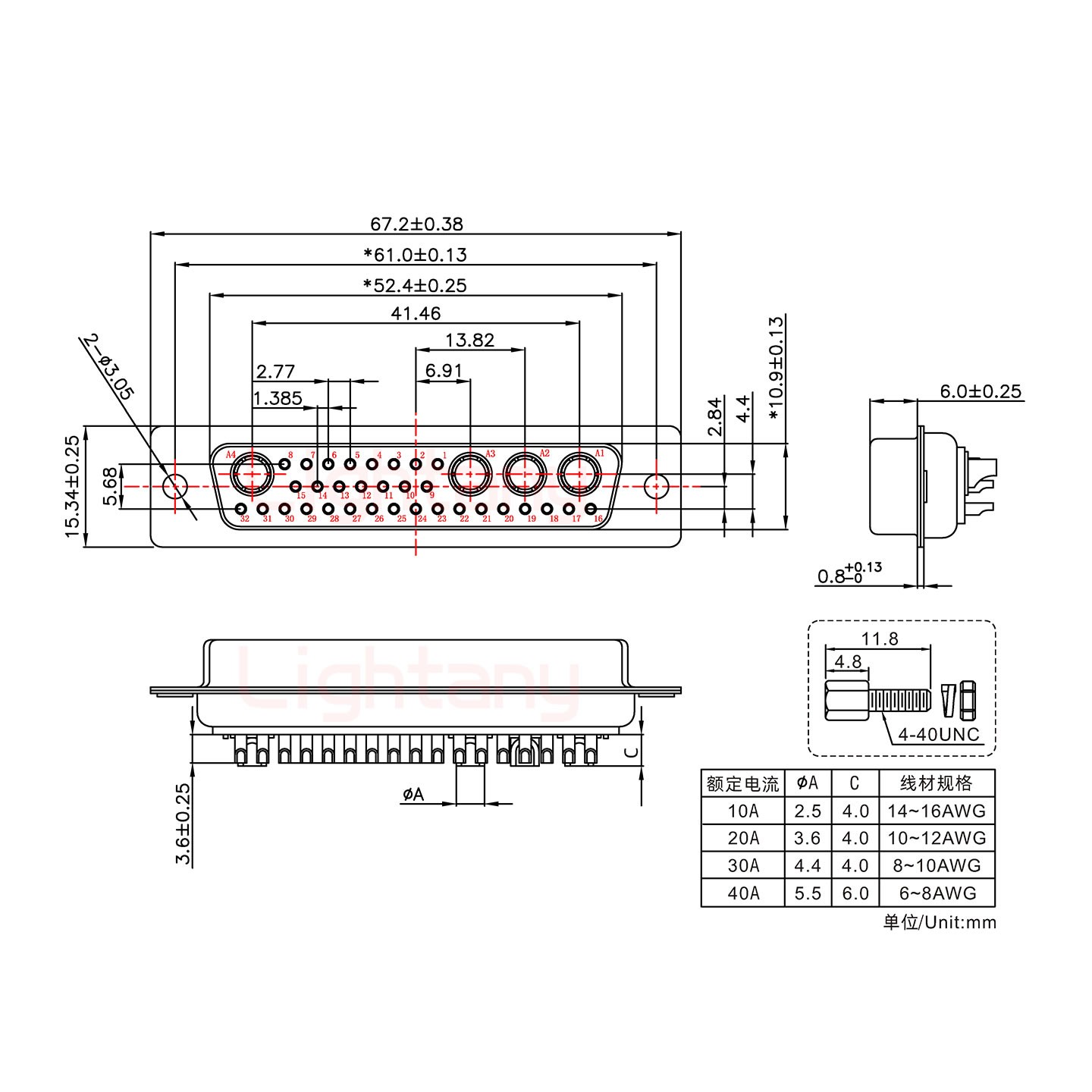 36W4母短體焊線/配螺絲螺母/大電流40A