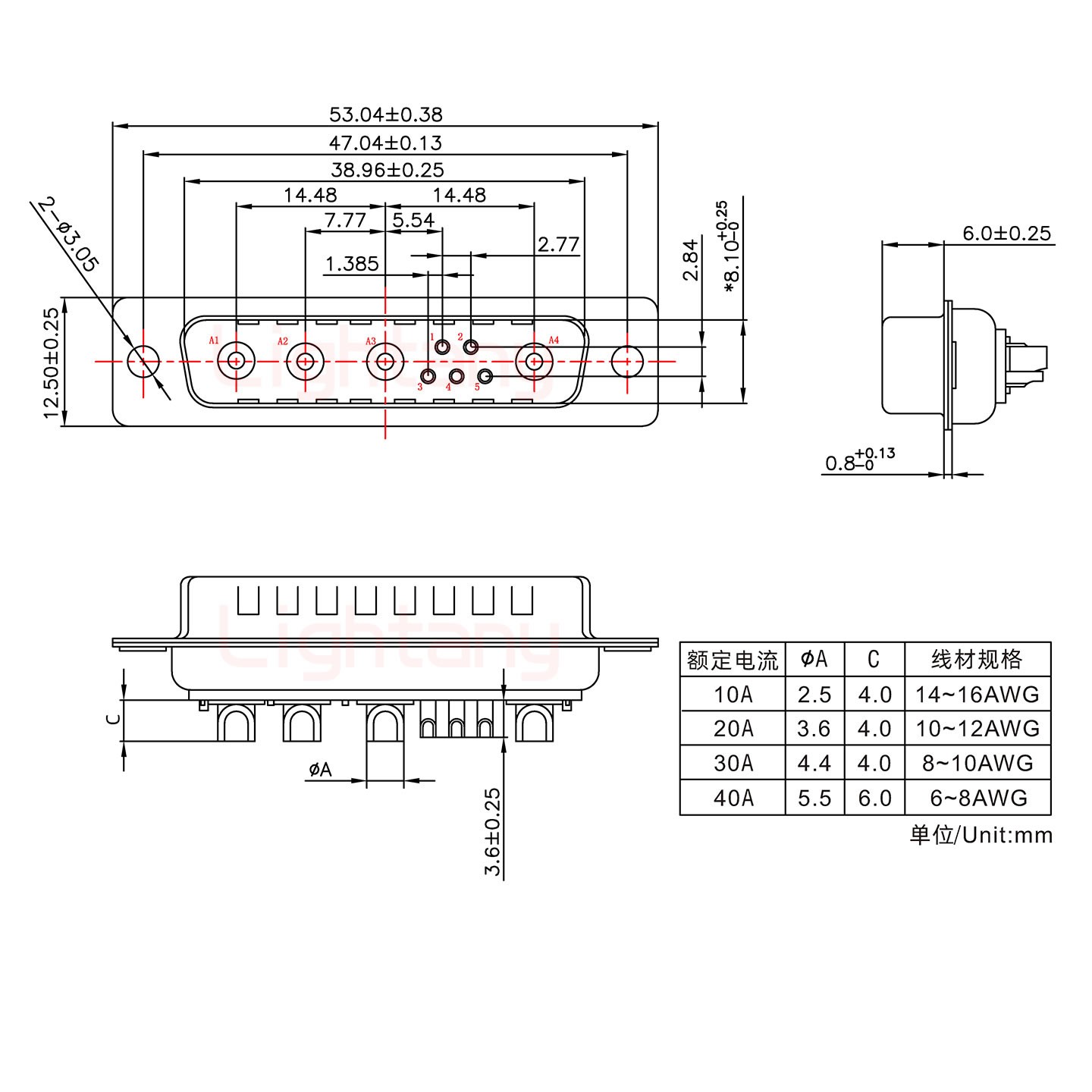 9W4公短體焊線/光孔/大電流20A