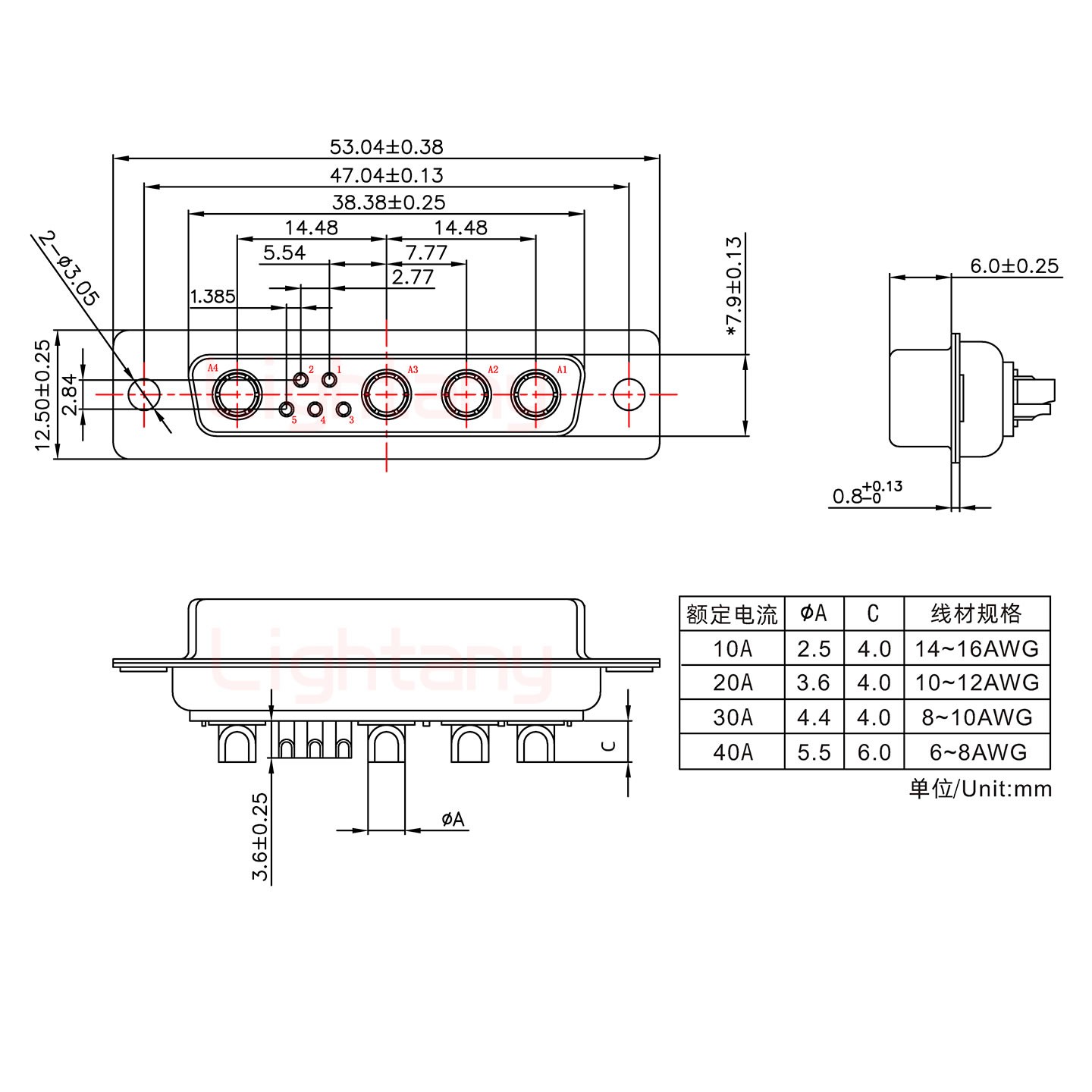 9W4母短體焊線/光孔/大電流20A