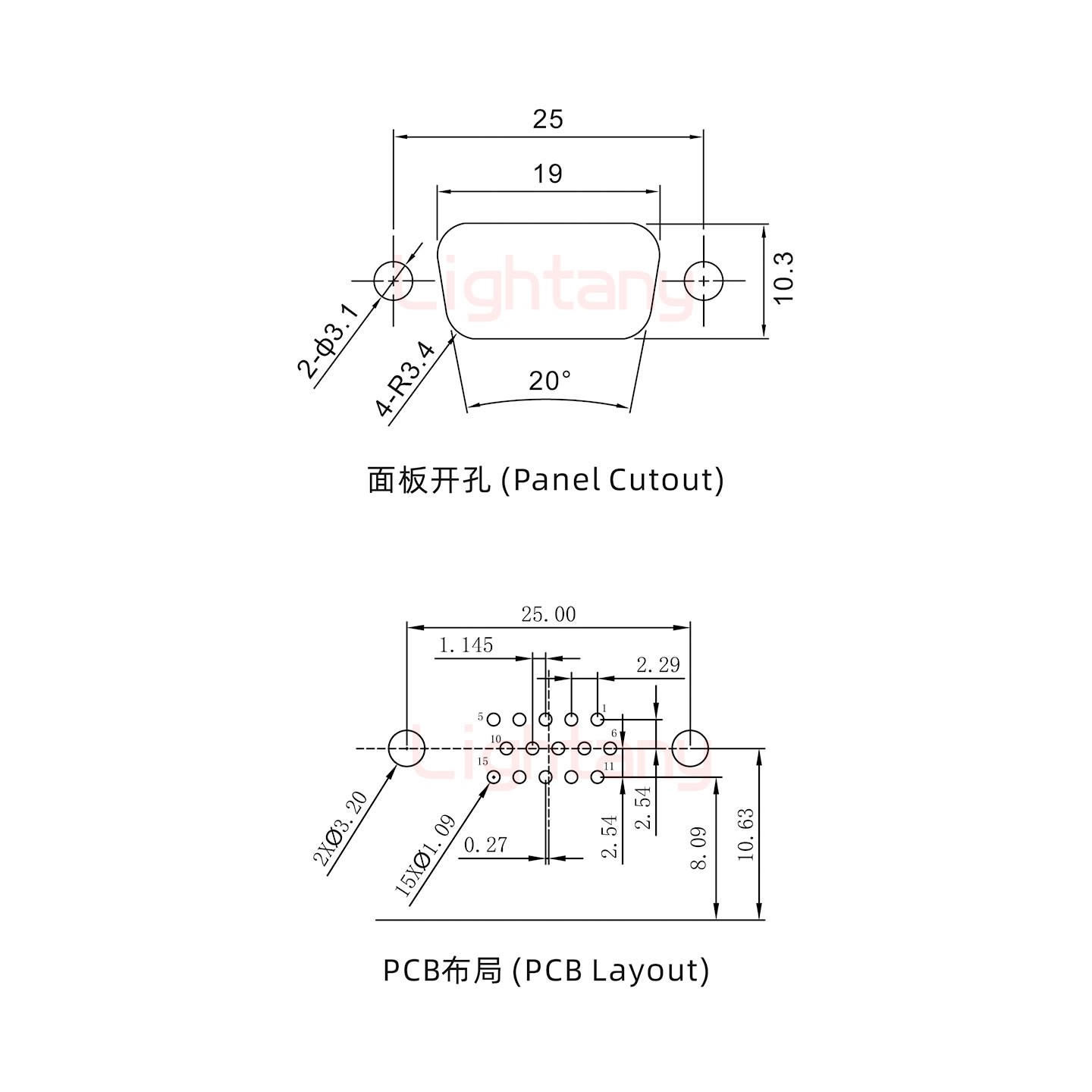 HDR15 母 彎插板8.89 塑料支架10.8 鎖螺絲 車(chē)針