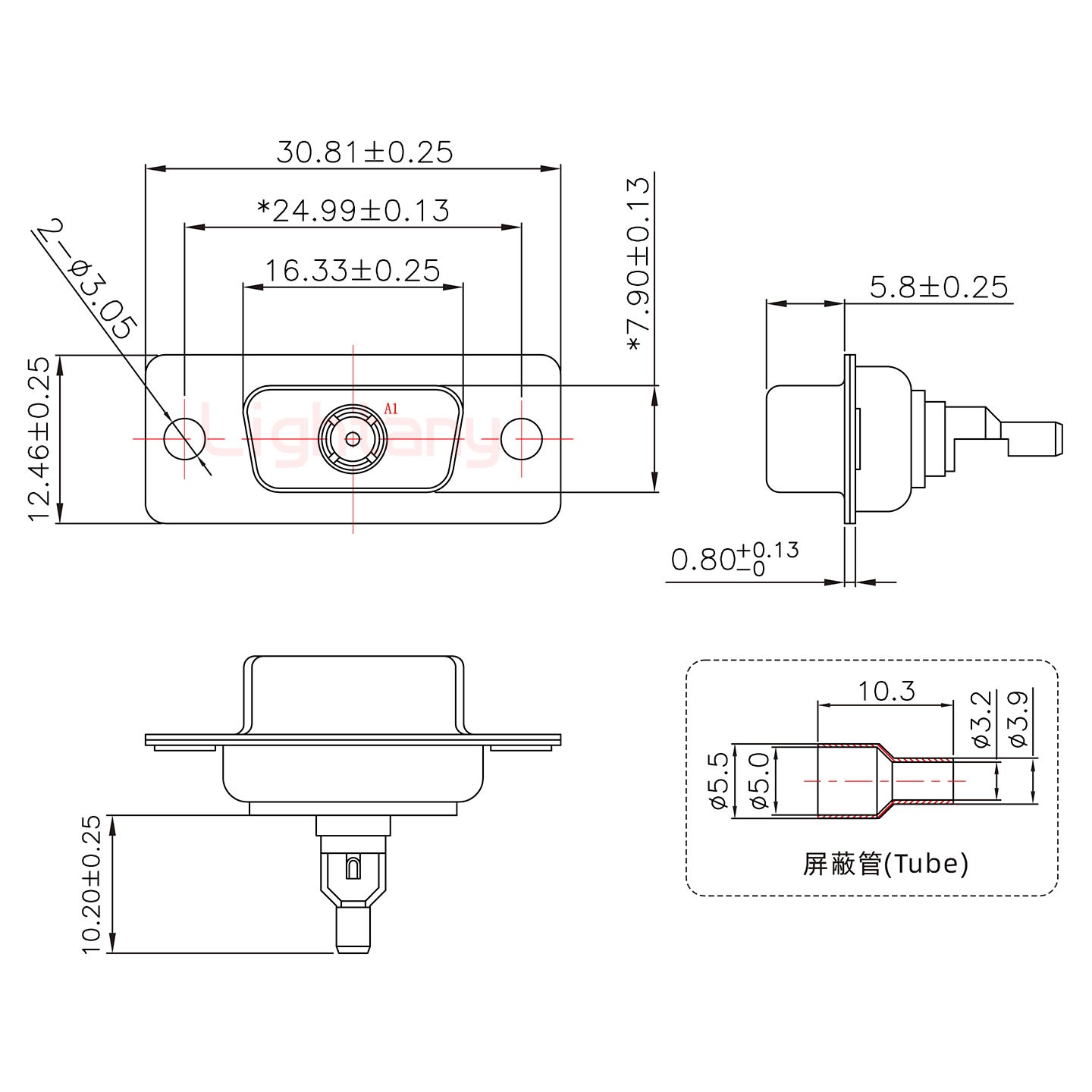 1W1母焊線式75歐姆+9P金屬外殼1707直出線4~12mm