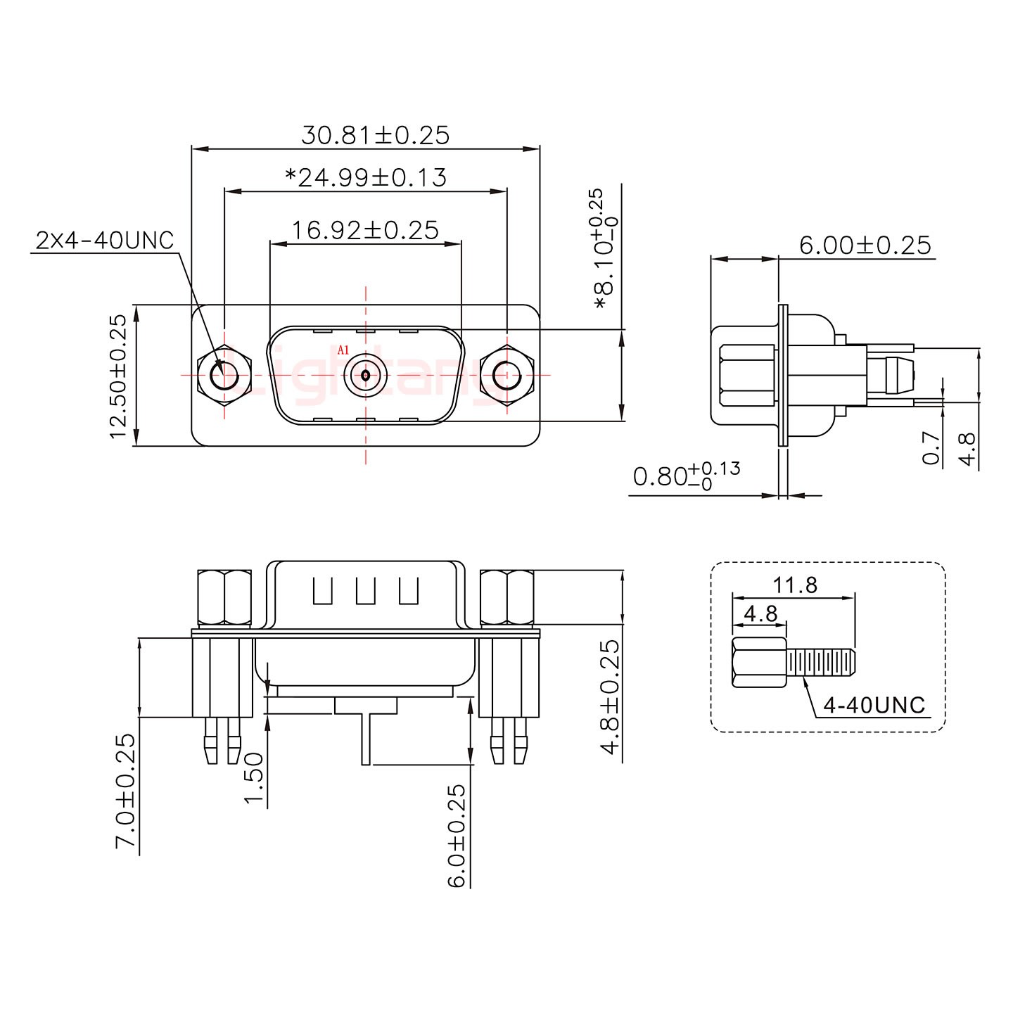 1W1公PCB直插板/鉚魚叉7.0/射頻同軸50歐姆