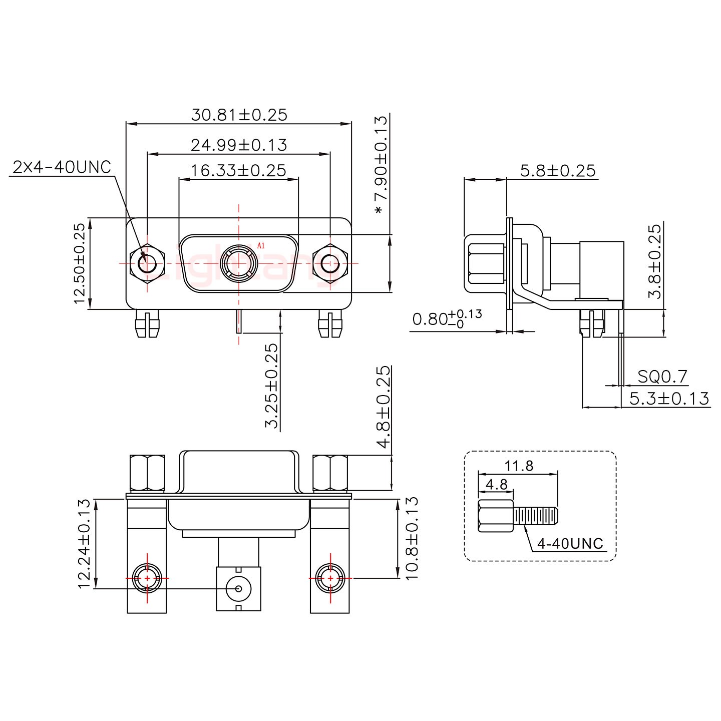 1W1母PCB彎插板/鉚支架10.8/射頻同軸75歐姆