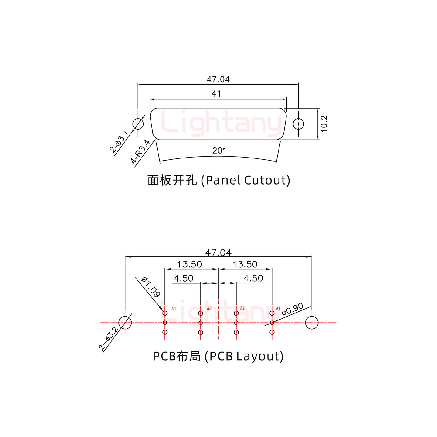 4V4母PCB直插板/鉚魚叉7.0/射頻同軸75歐姆