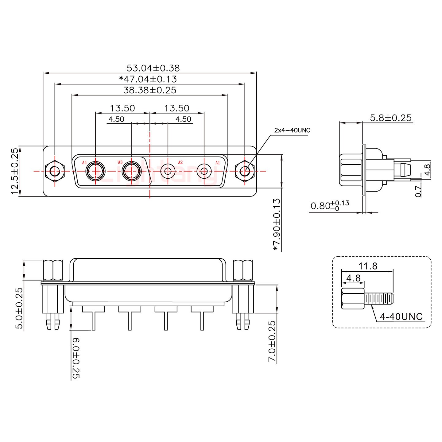 4V4母PCB直插板/鉚魚叉7.0/射頻同軸75歐姆