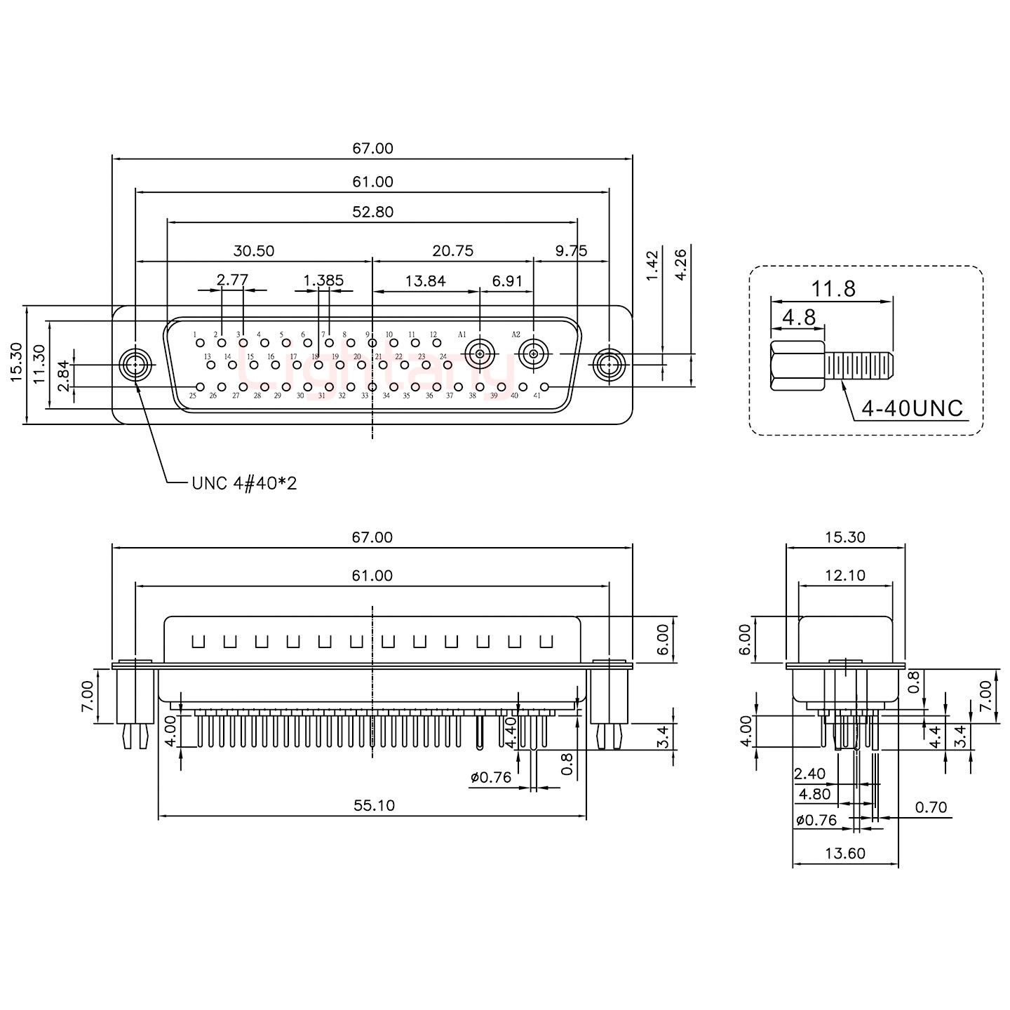 43W2公PCB直插板/鉚魚叉7.0/射頻同軸50歐姆