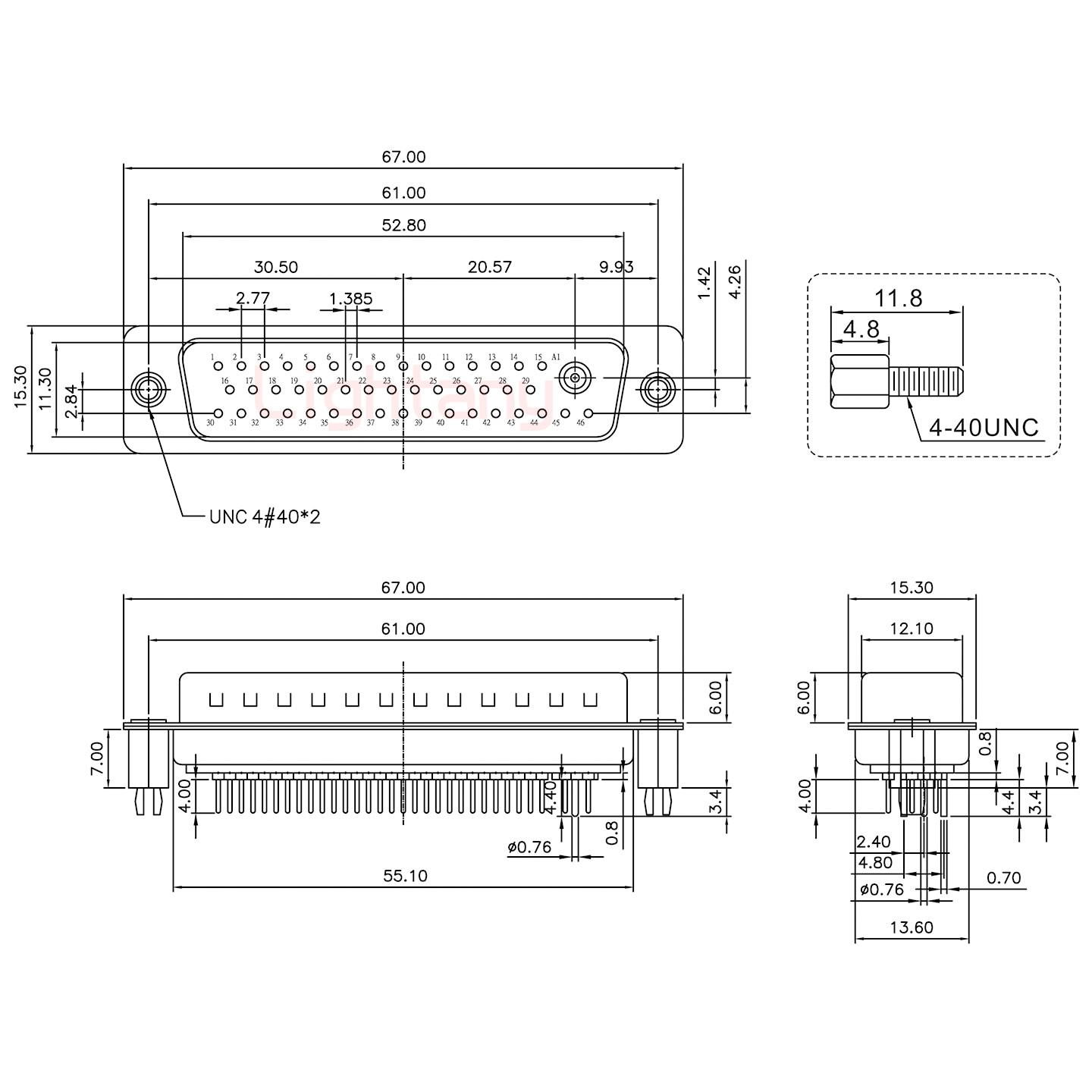 47W1公PCB直插板/鉚魚叉7.0/射頻同軸75歐姆