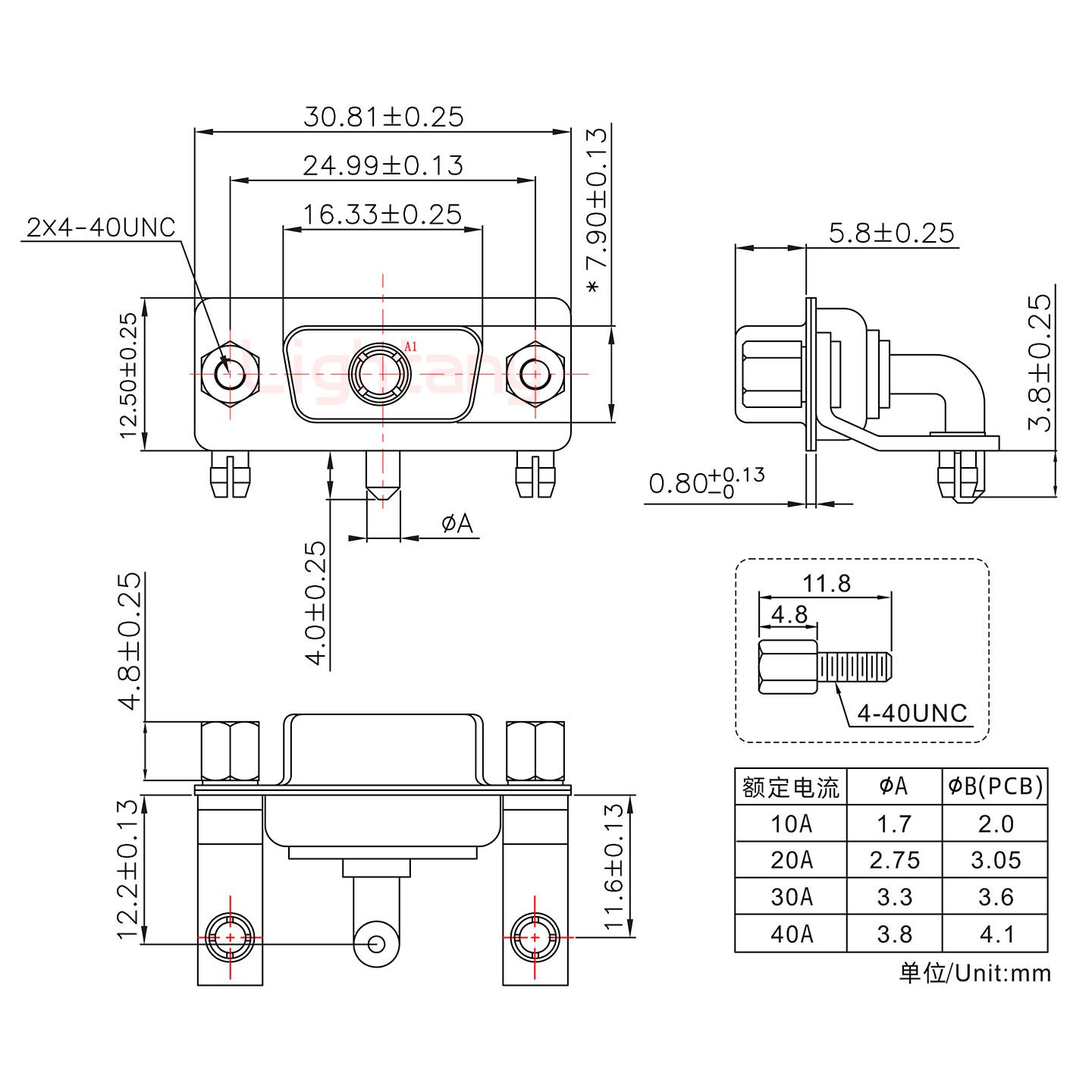 1W1母PCB彎插板/鉚支架11.6/大電流40A