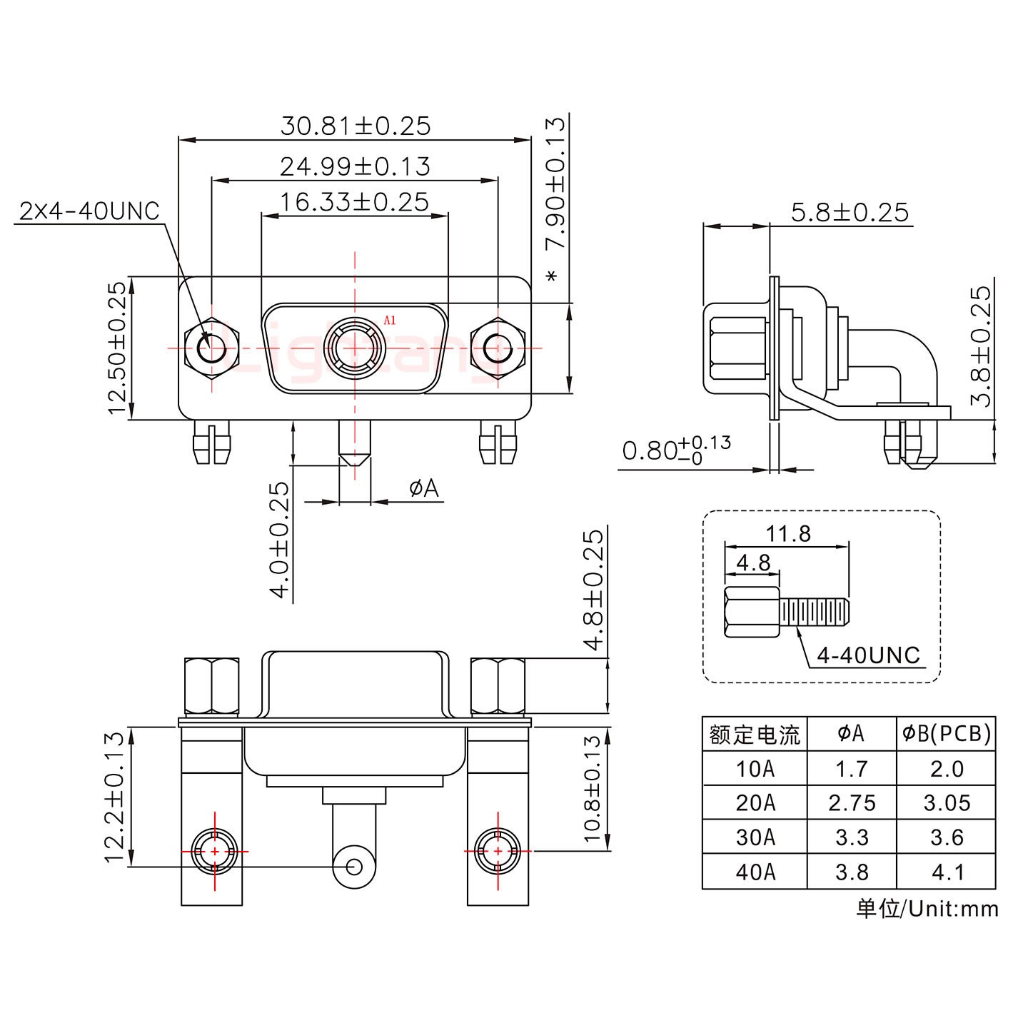 1W1母PCB彎插板/鉚支架10.8/大電流20A