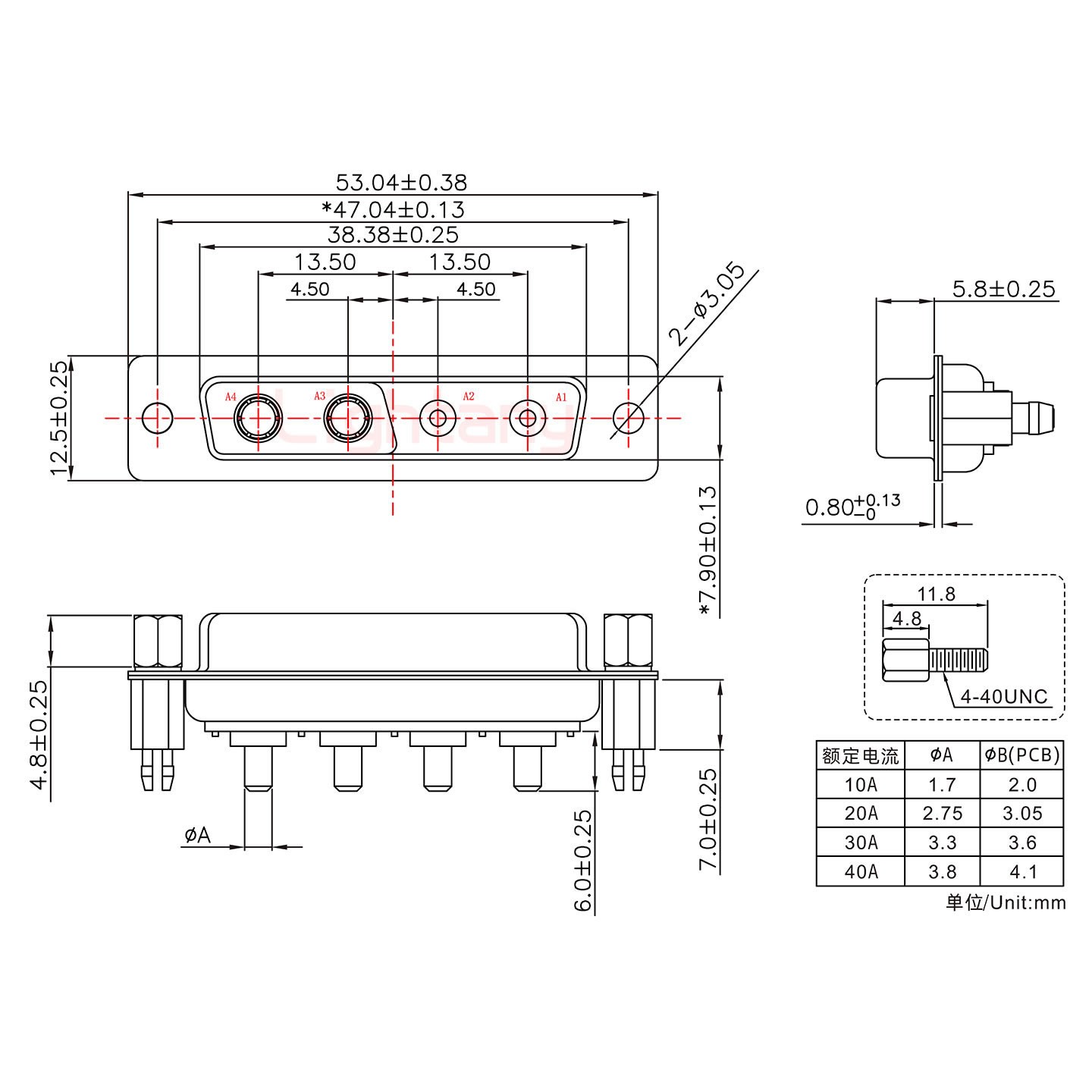 4V4母PCB直插板/鉚支架7.0/大電流40A