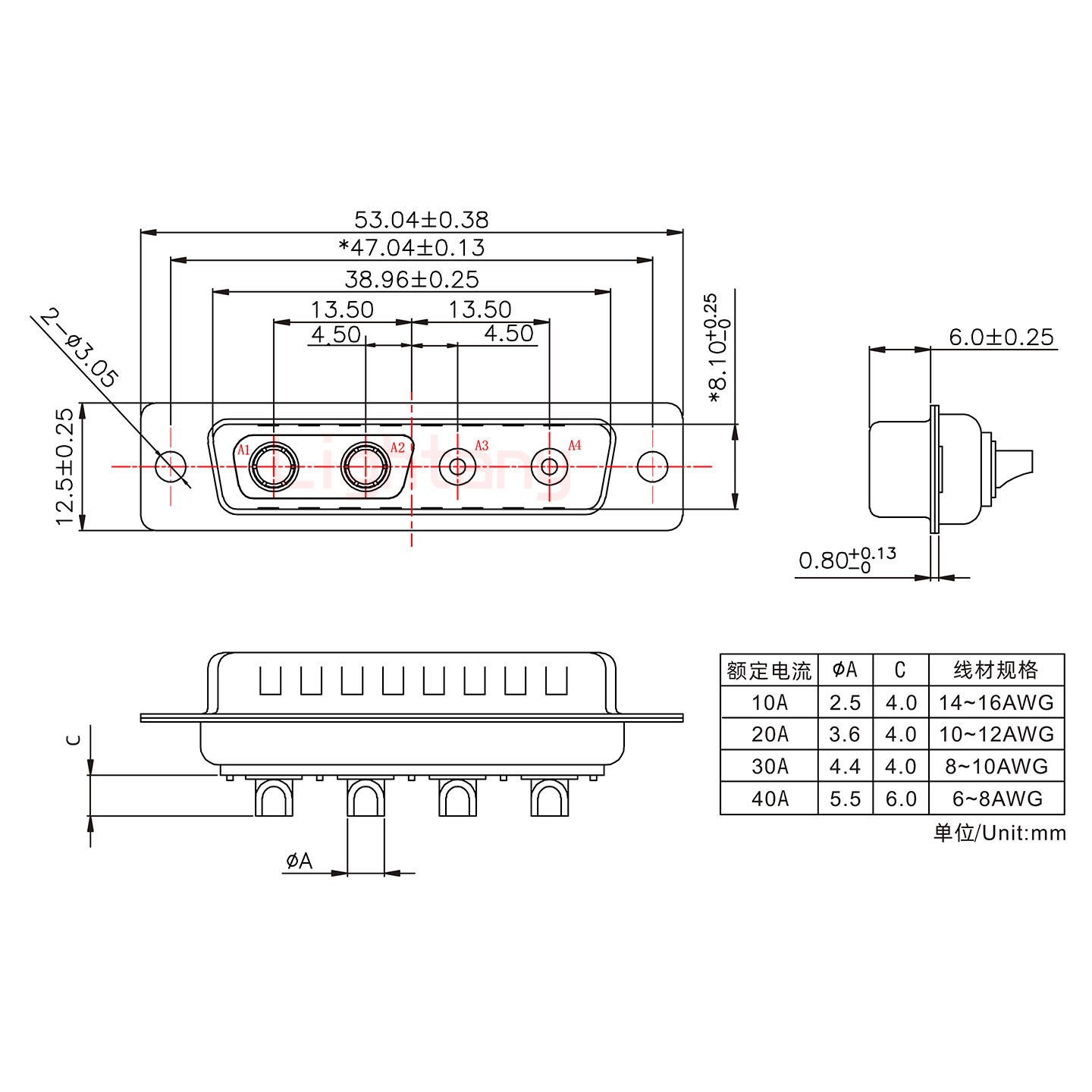 4V4母短體焊線30A+25P金屬外殼1657直出線4~12mm