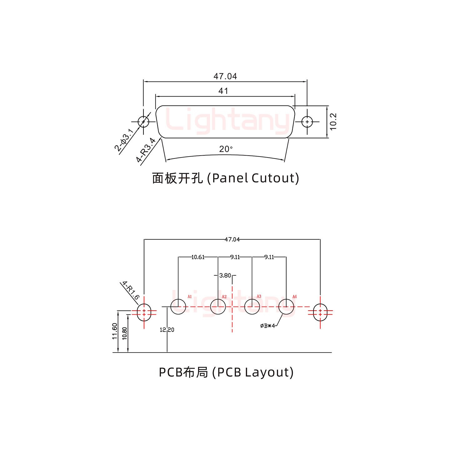 4W4公PCB彎插板/鉚支架10.8/大電流10A