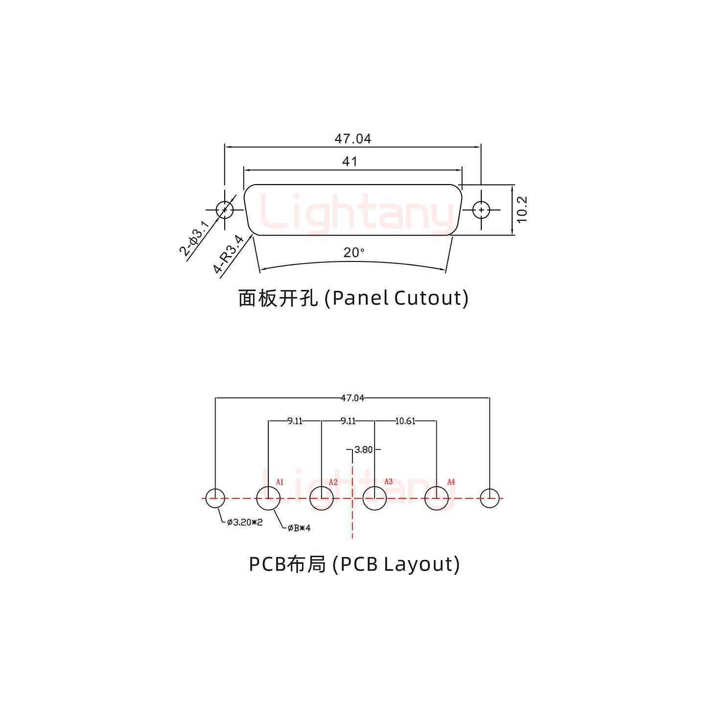 4W4公PCB直插板/鉚魚叉7.0/大電流40A