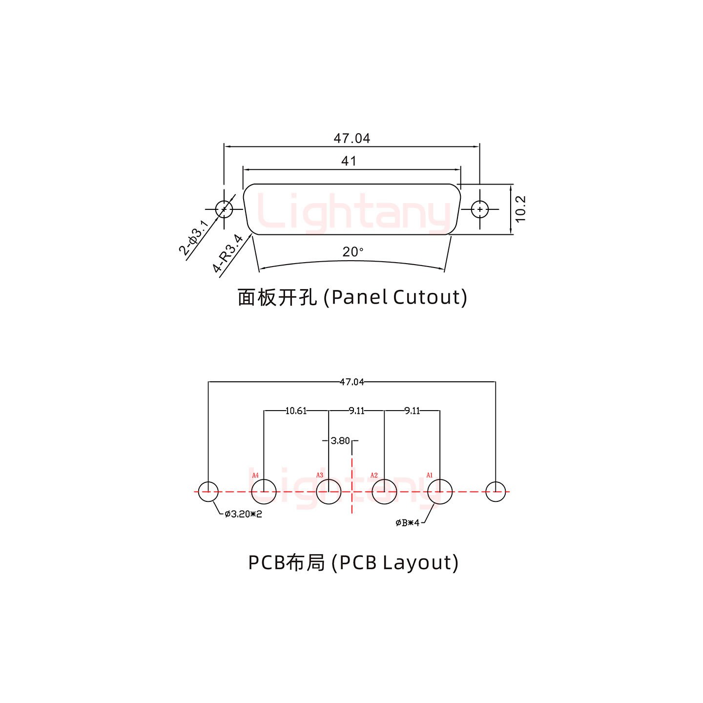 4W4母PCB直插板/鉚魚(yú)叉7.0/大電流40A