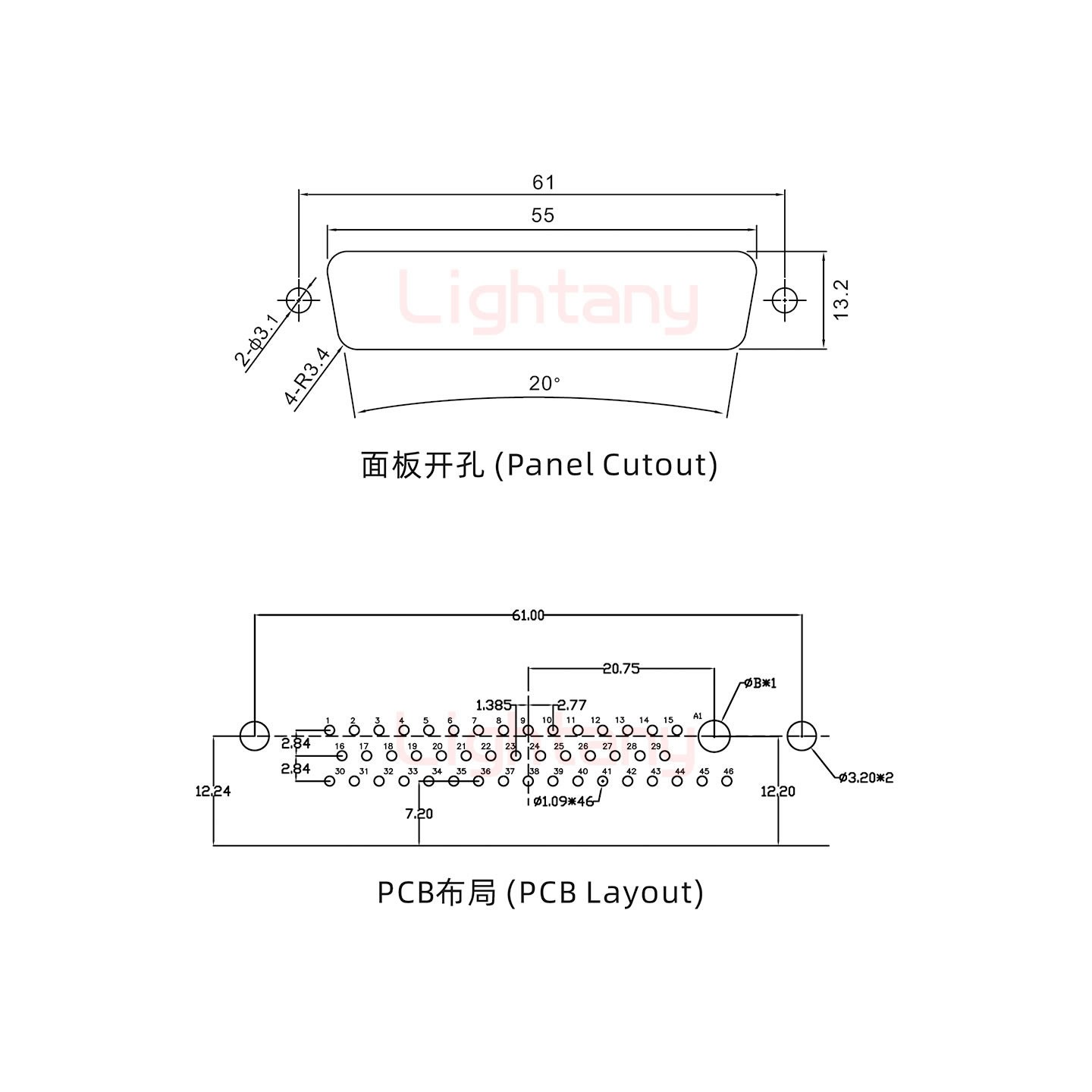 47W1公PCB彎插板/鉚支架12.2/大電流10A