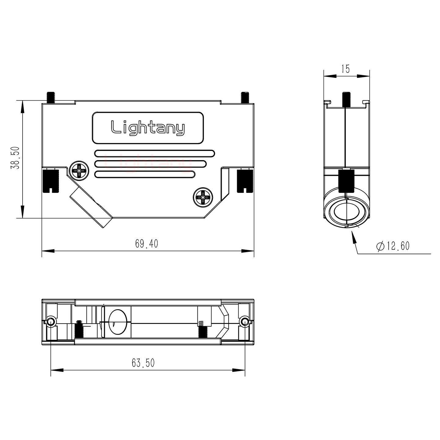 13W6A公焊線式75歐姆+37P金屬外殼967斜出線4~12mm