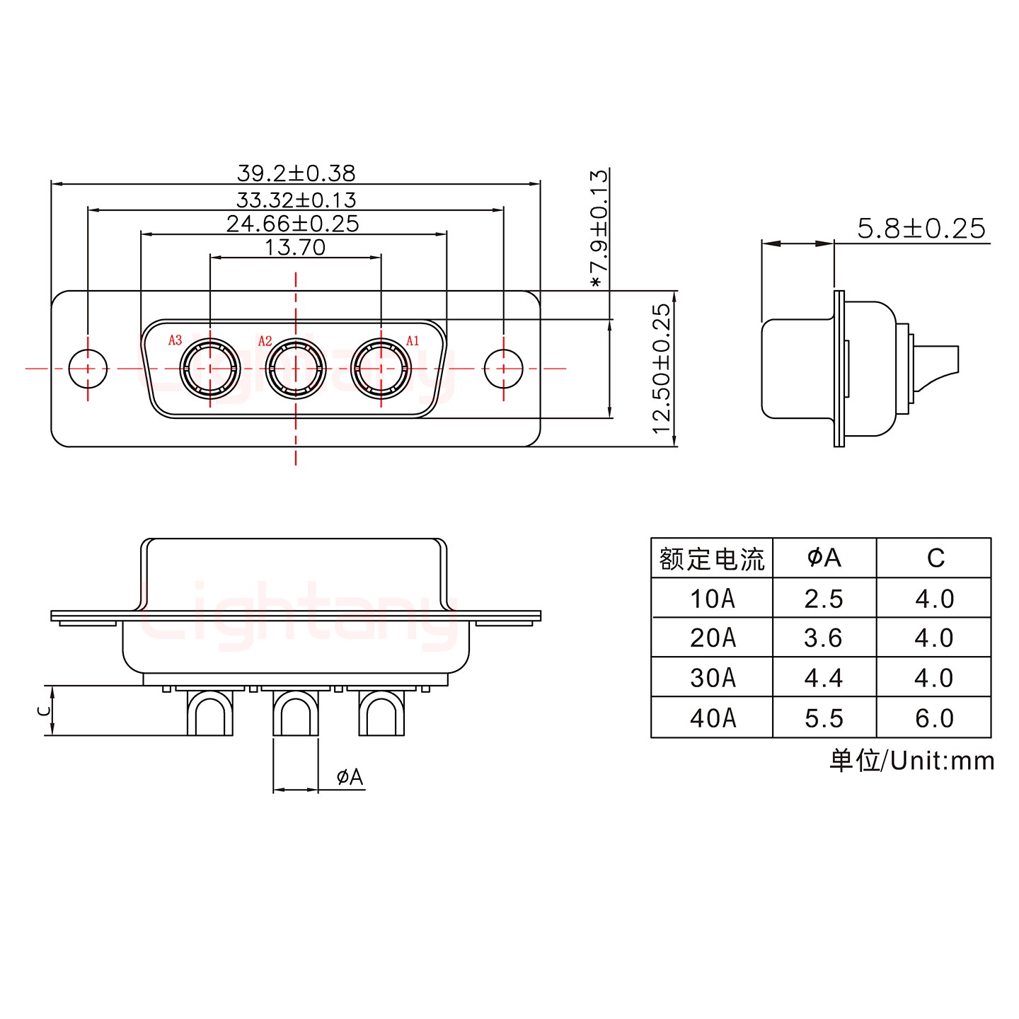 3W3母短體焊線10A+15P金屬外殼1664直出線4~12mm