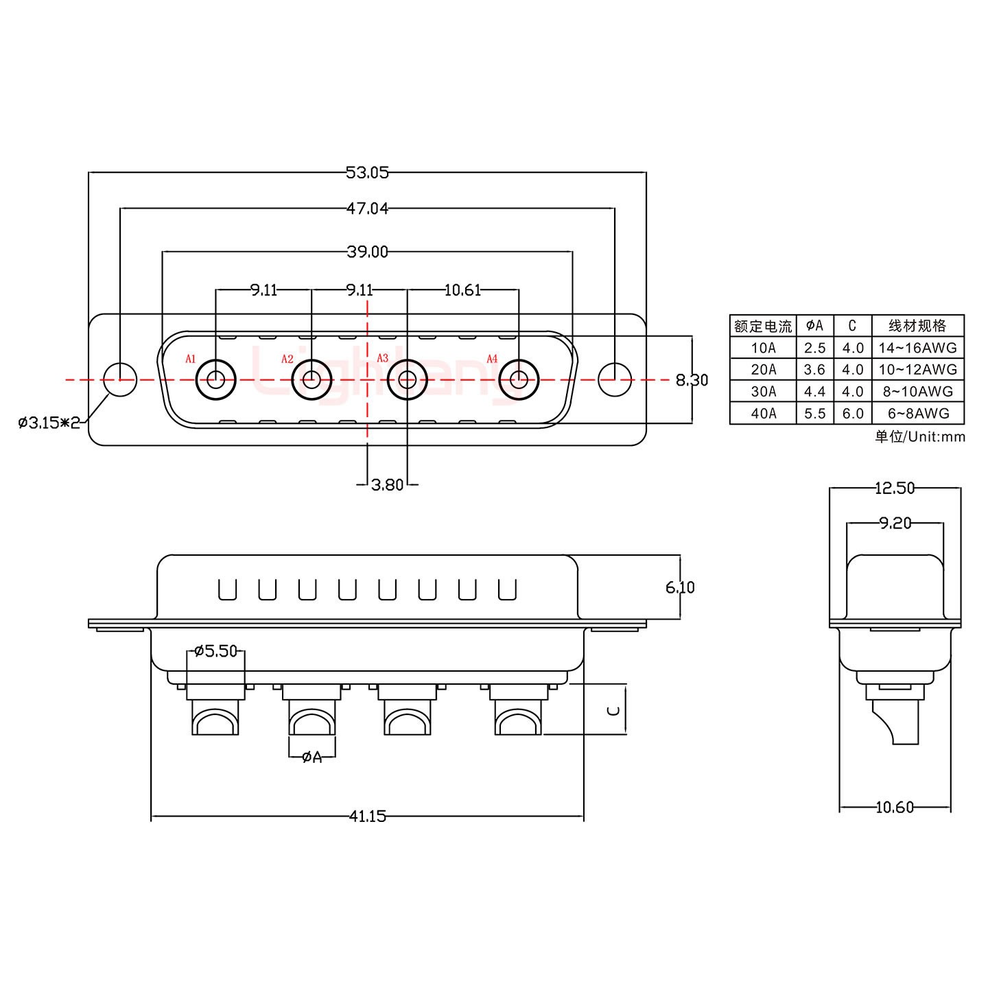 4W4公短體焊線20A+25P金屬外殼1015彎出線4~12mm