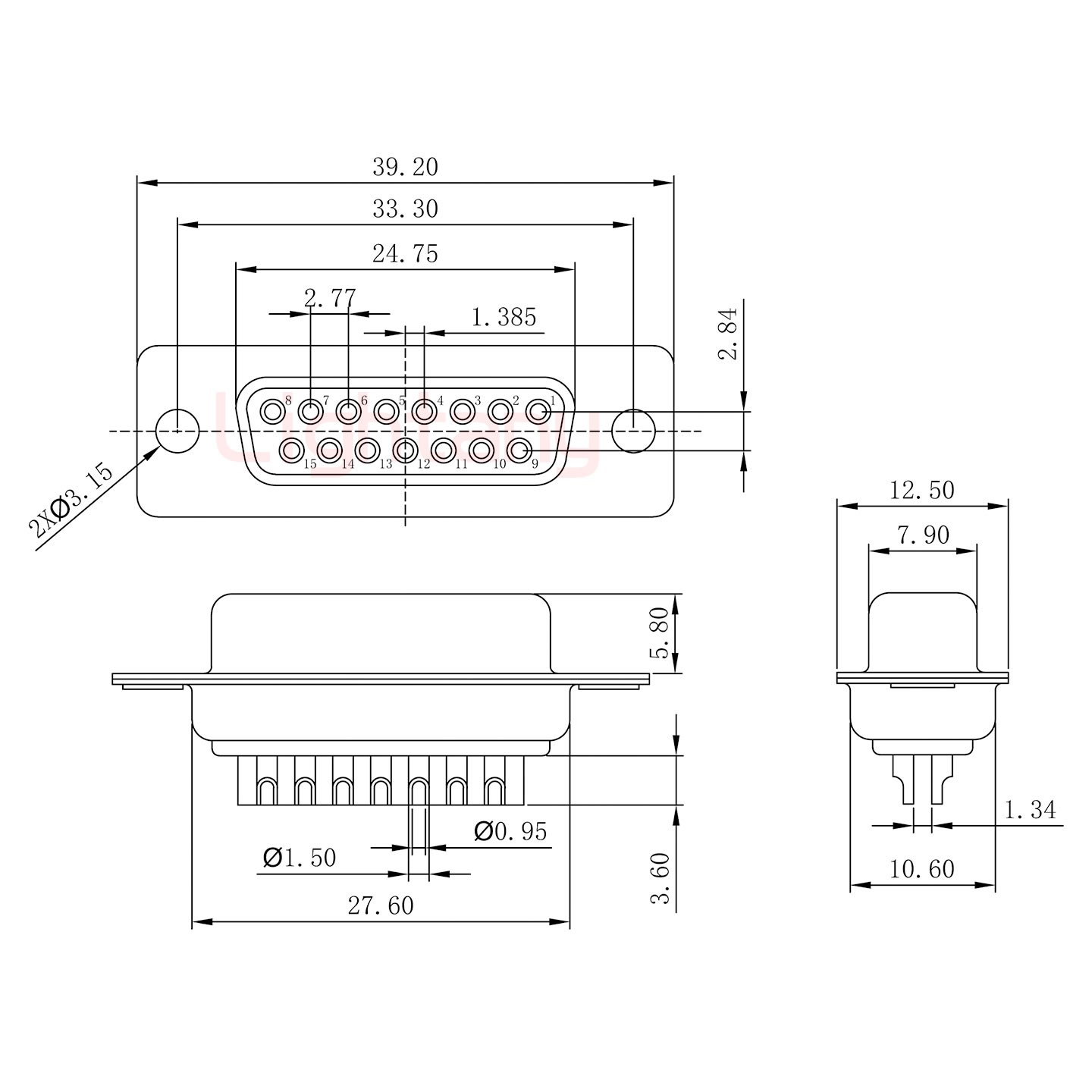 DB15母頭焊線+防水直式接頭 線徑5~11mm