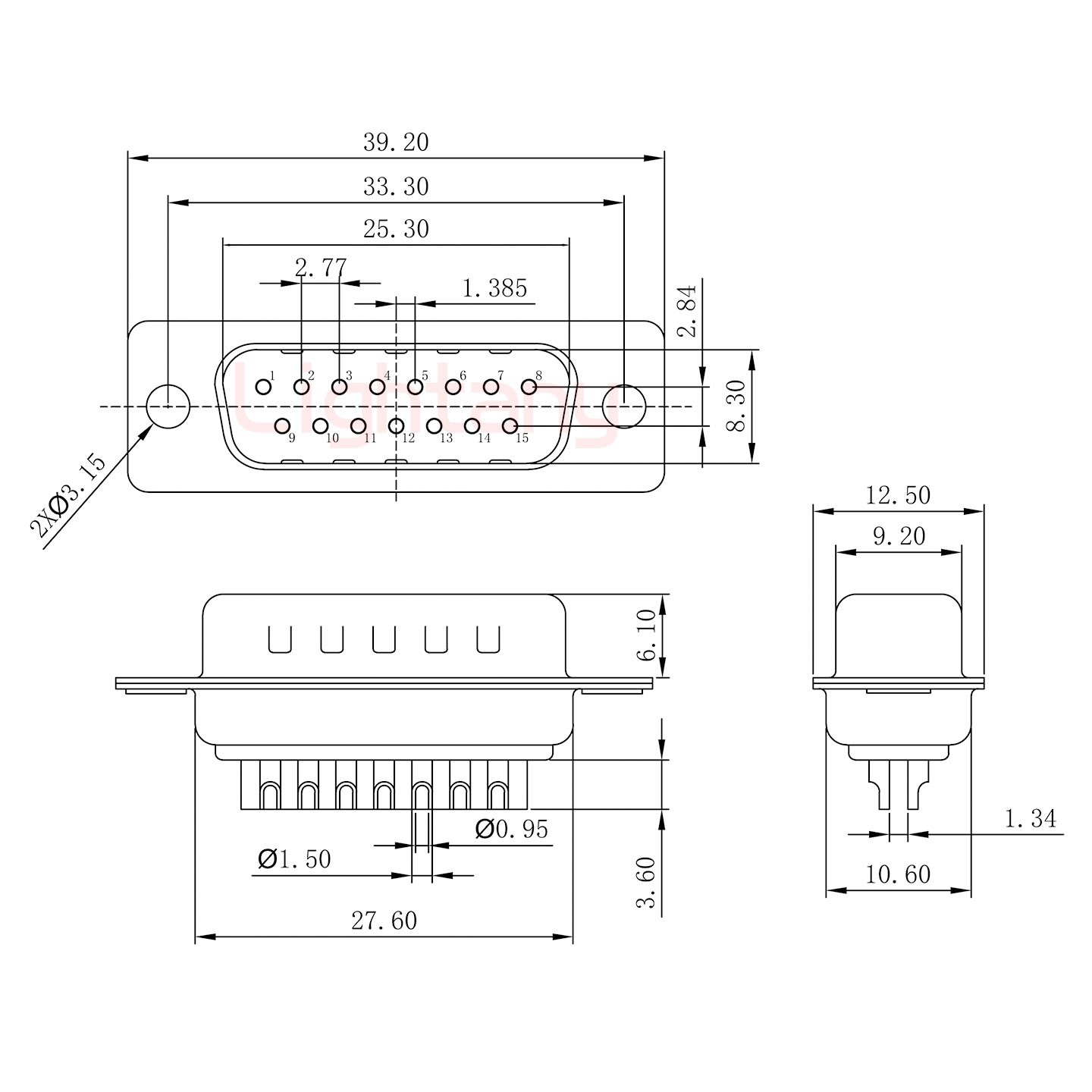 DB15公頭焊線+防水直式接頭 線徑5~11mm