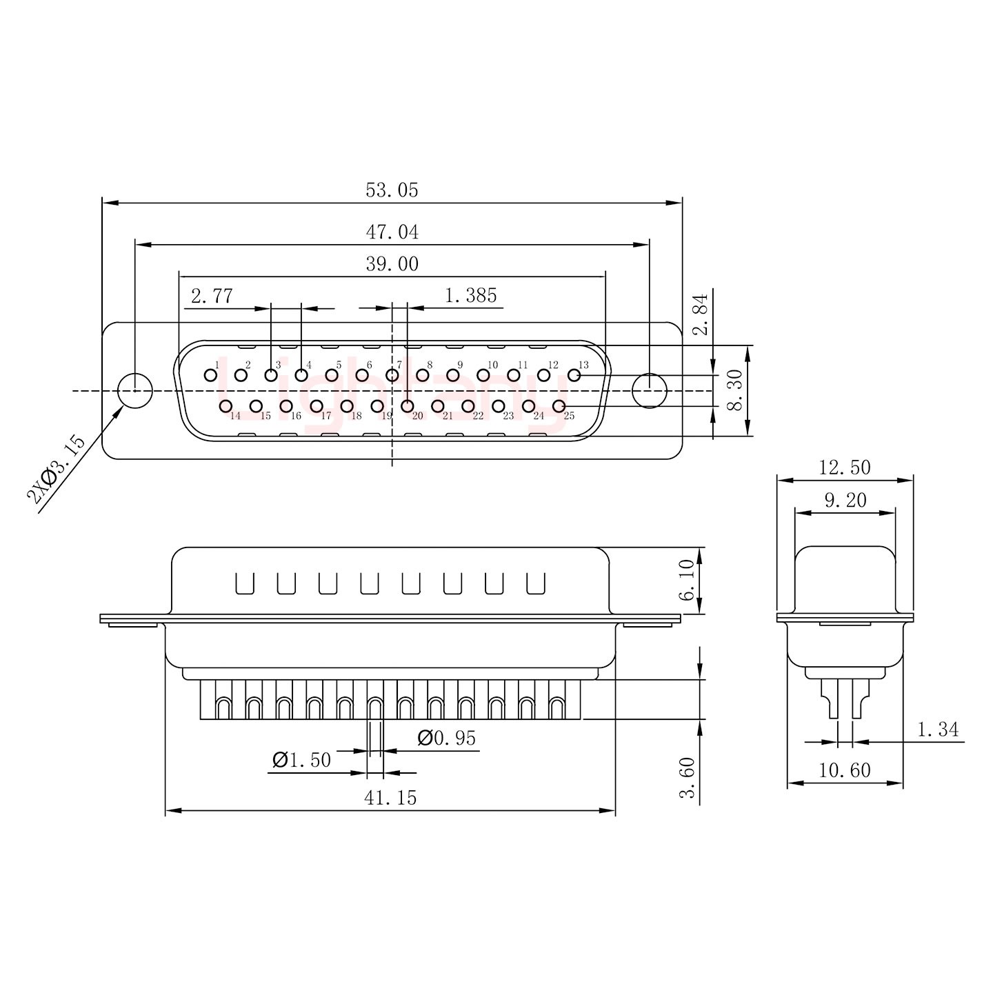 DB25公頭焊線+防水直式接頭 線徑5~11mm