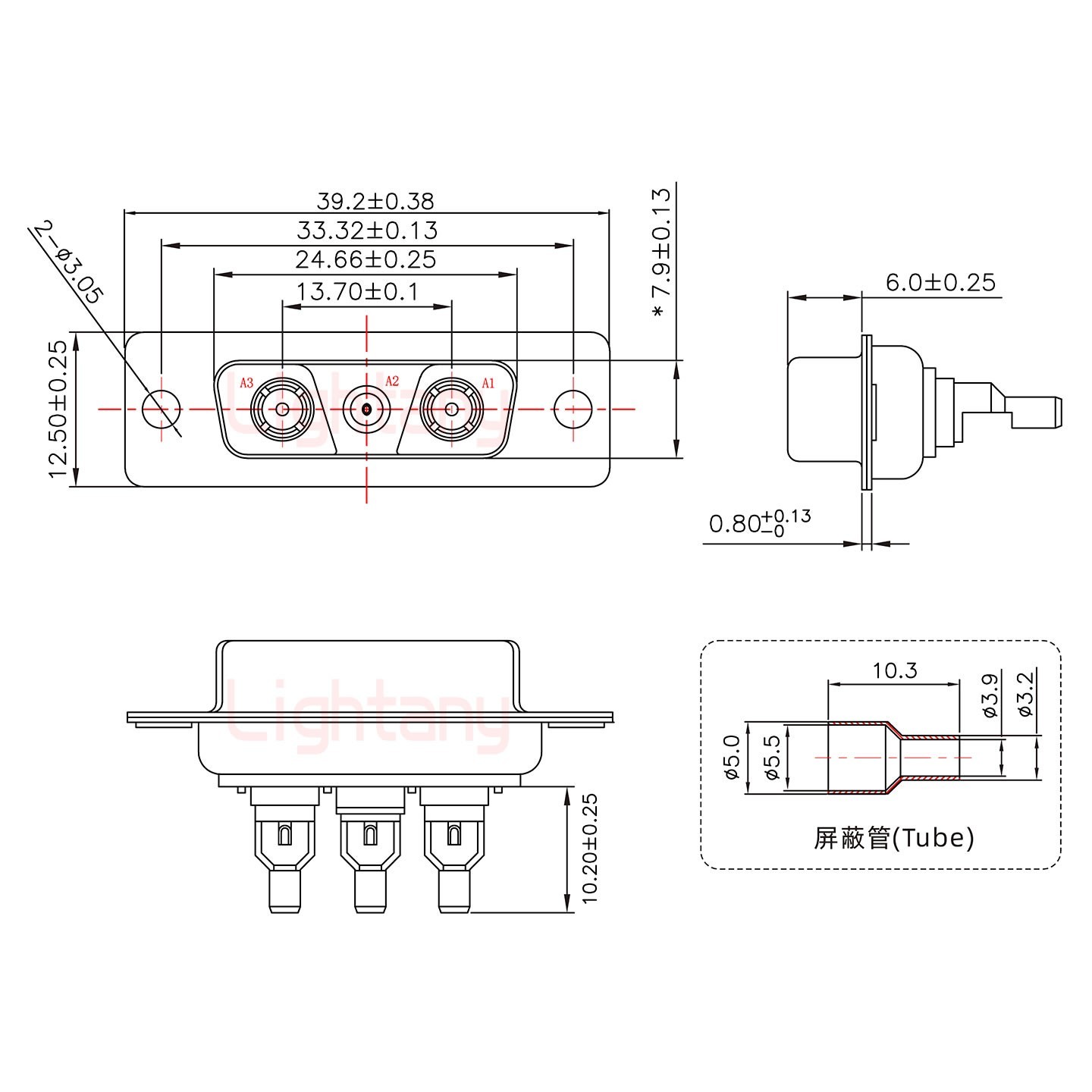 3V3母頭焊線+防水接頭/線徑5~11mm/射頻同軸50歐姆