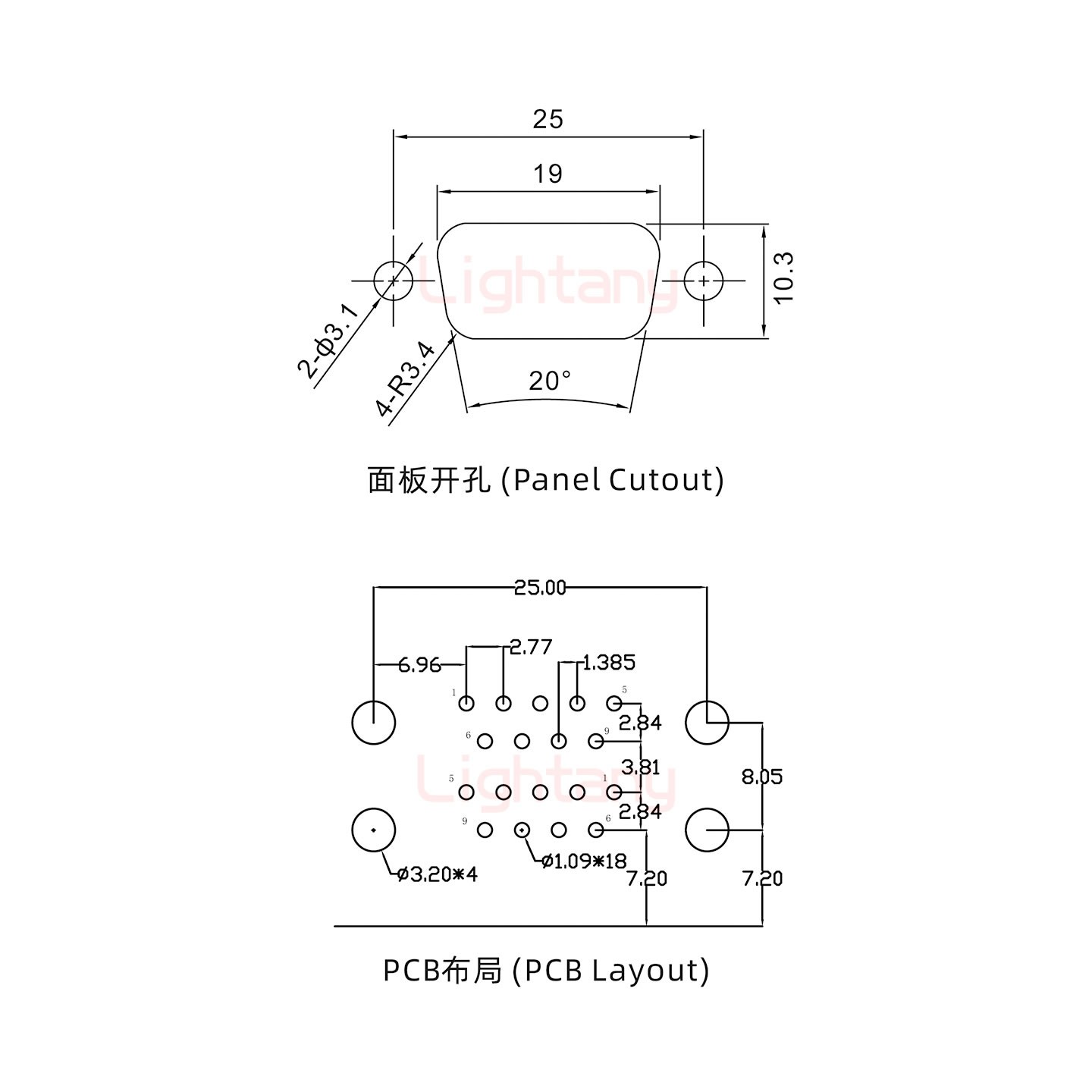 DR9 上公下母 間距19.05 車針雙胞胎 D-SUB連接器