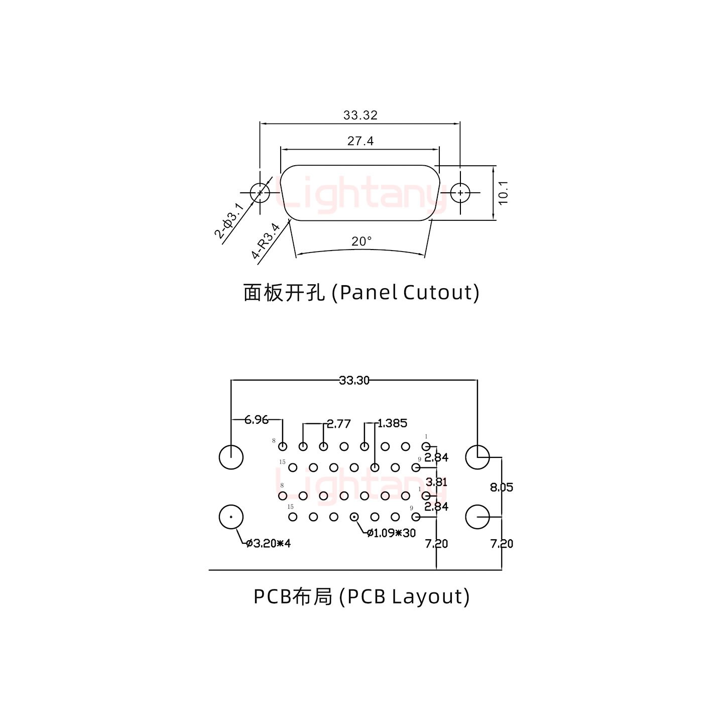 DR15 母對母 間距19.05車針雙胞胎 D-SUB連接器