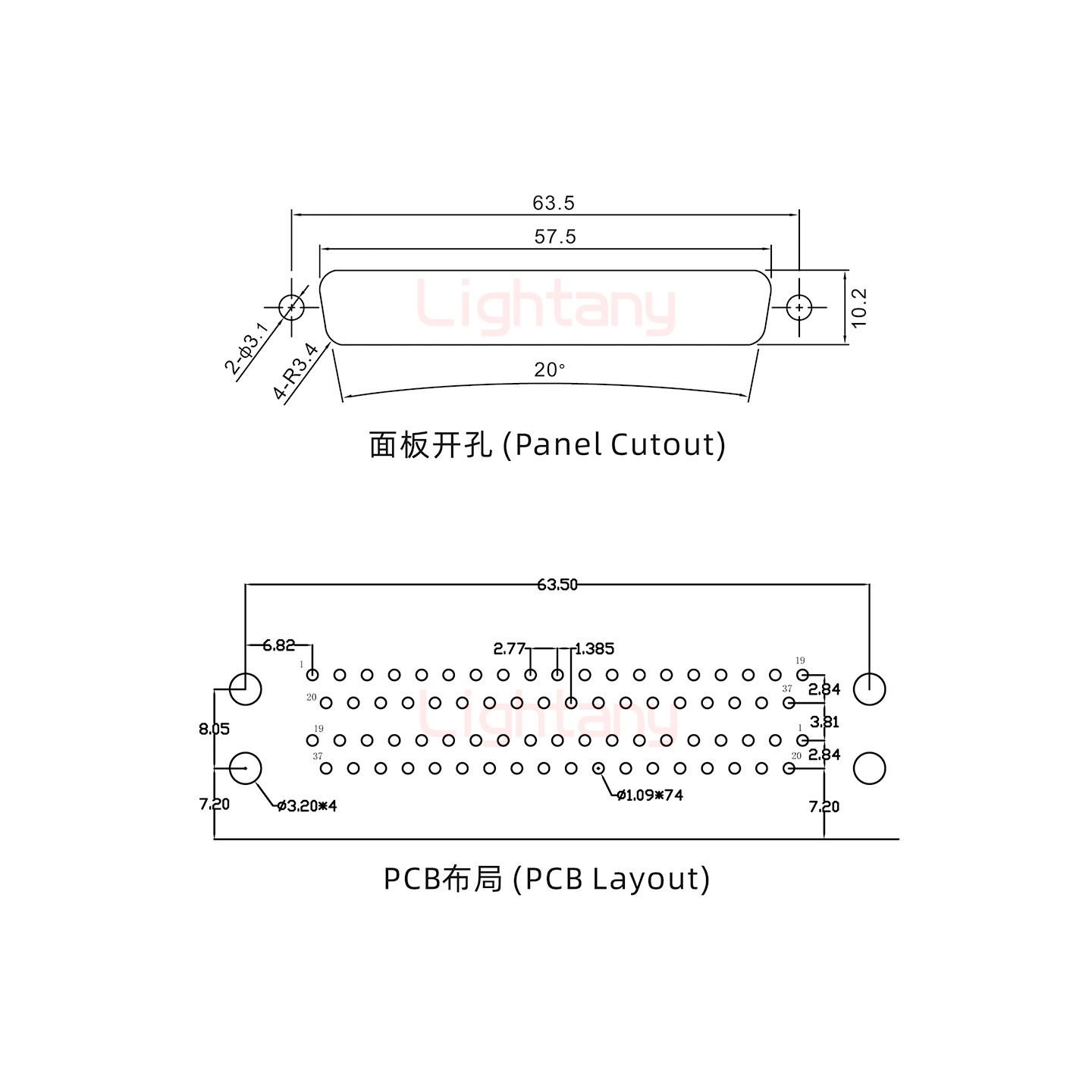 DR37 上公下母 間距19.05車針雙胞胎 D-SUB連接器