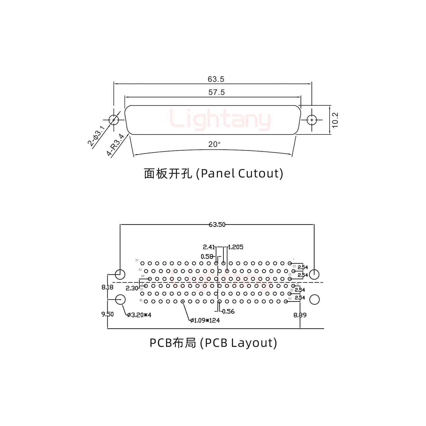 HDR62 上母下公間距15.88車針雙胞胎 D-SUB連接器