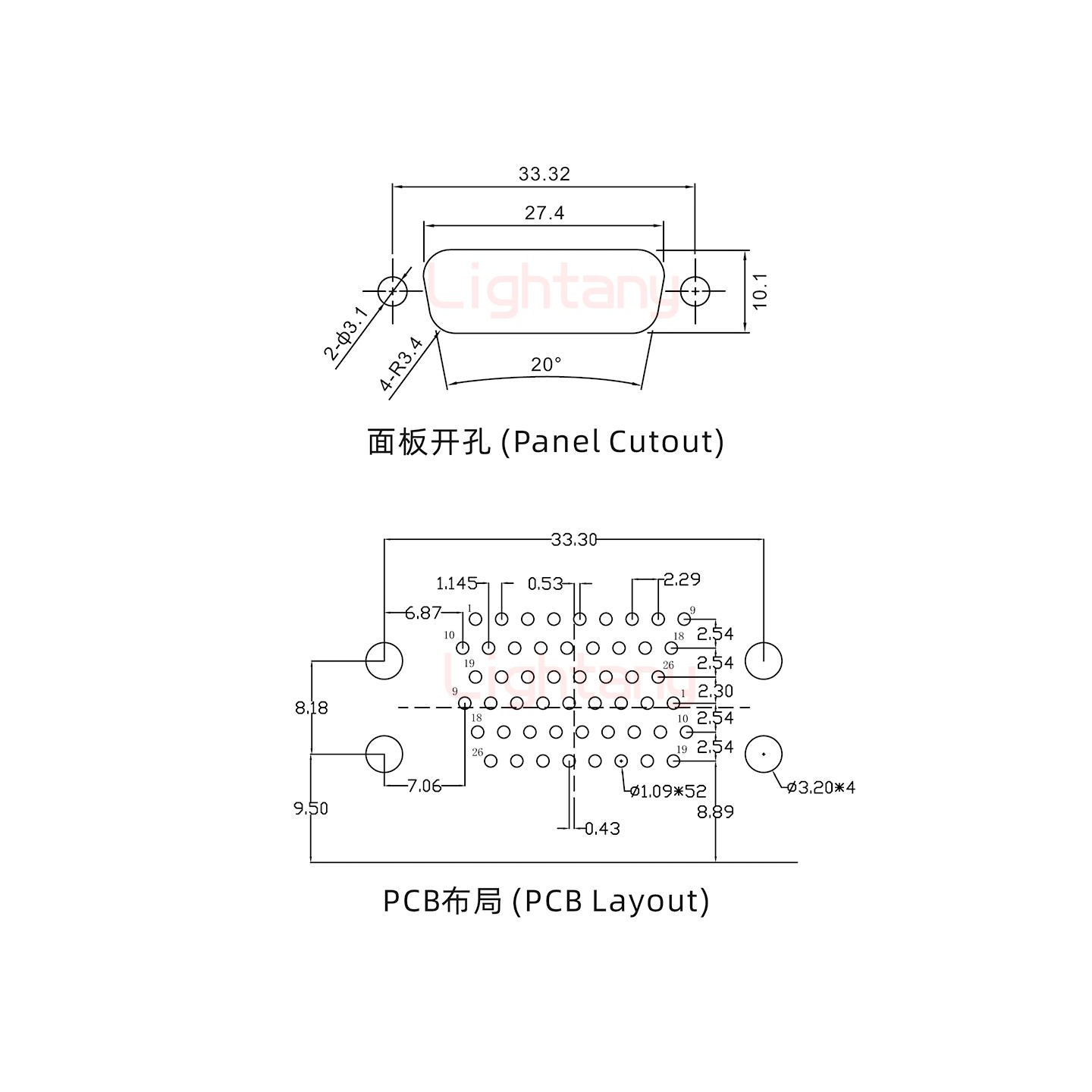 HDR26 上公下母間距19.05車針雙胞胎 D-SUB連接器