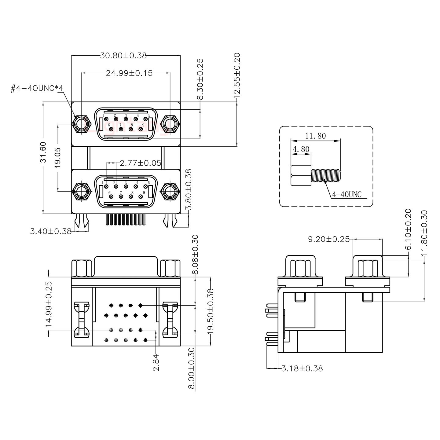 DR9公對公 間距19.05 雙胞胎沖針 D-SUB連接器