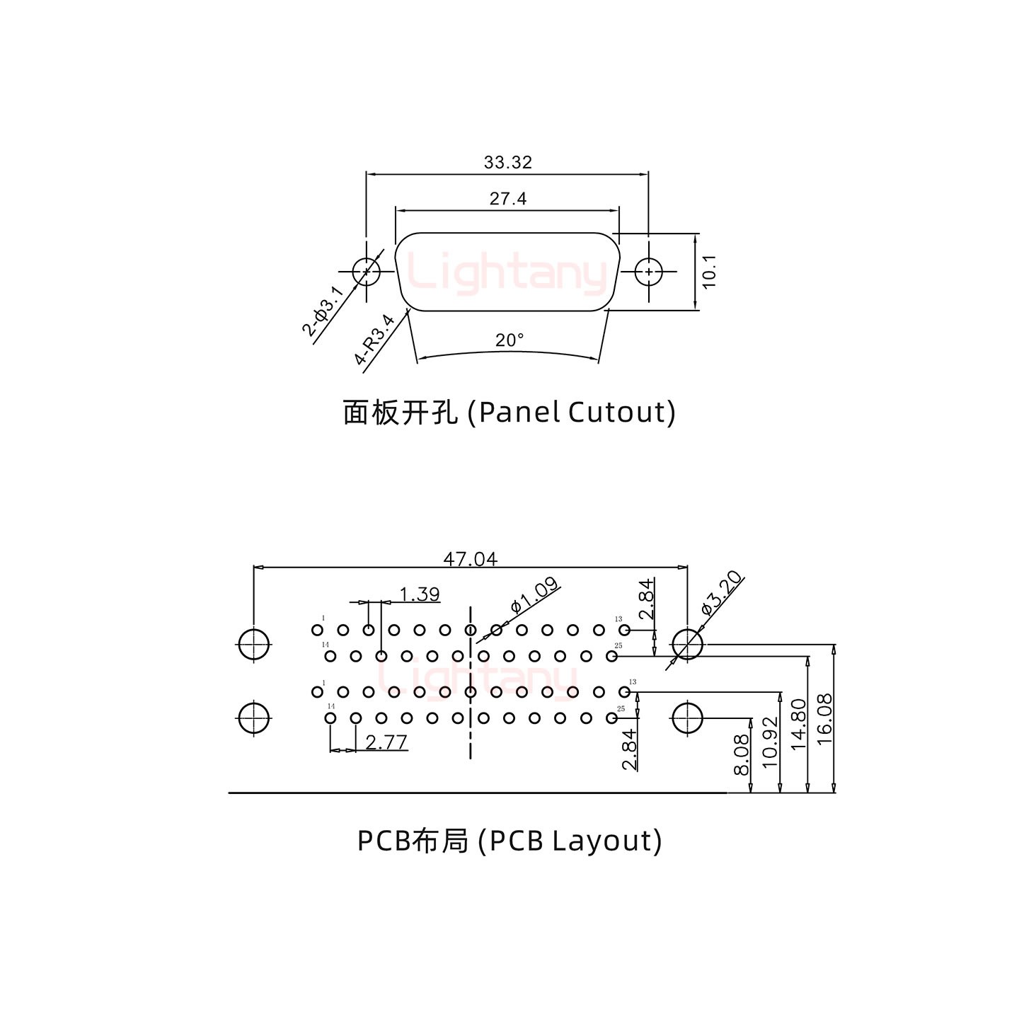 DR25公對公 間距19.05 雙胞胎沖針 D-SUB連接器