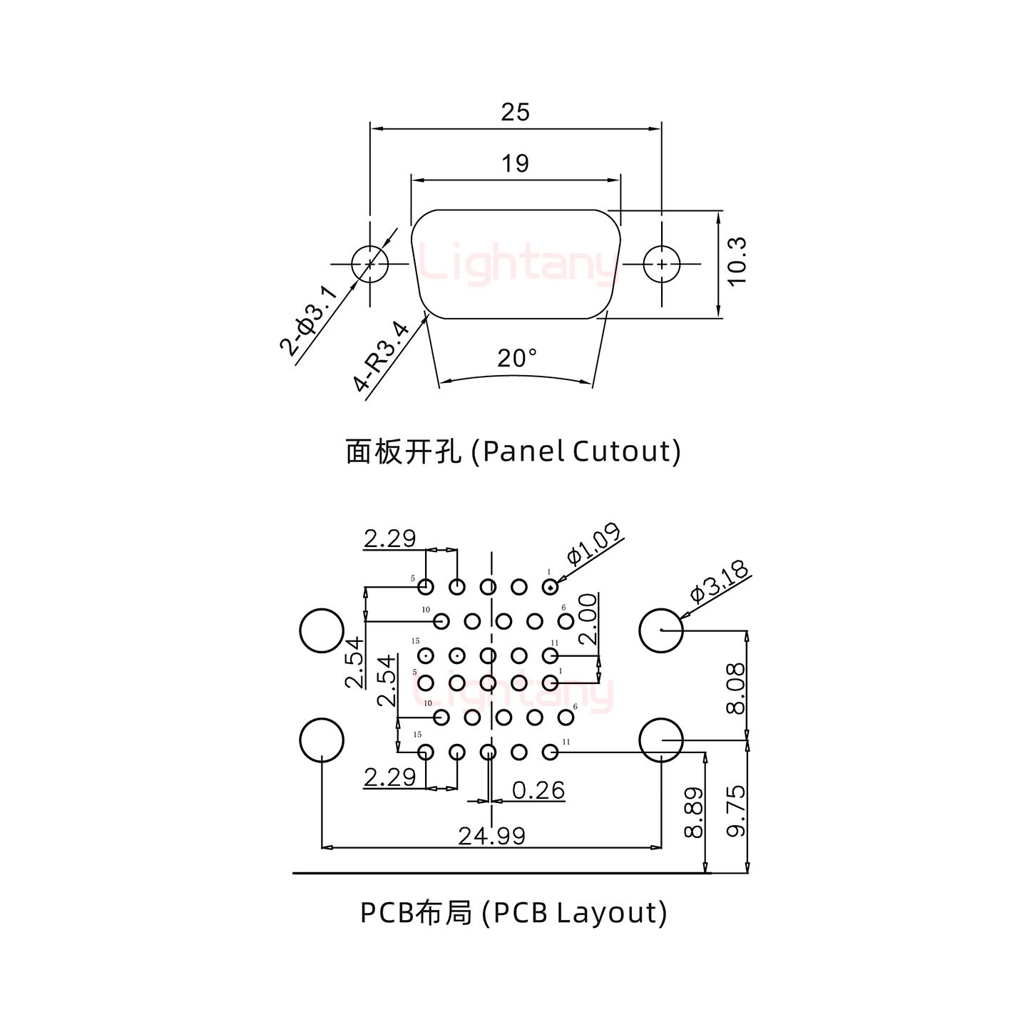 HDR15母對母 間距19.05 雙胞胎沖針 D-SUB連接器