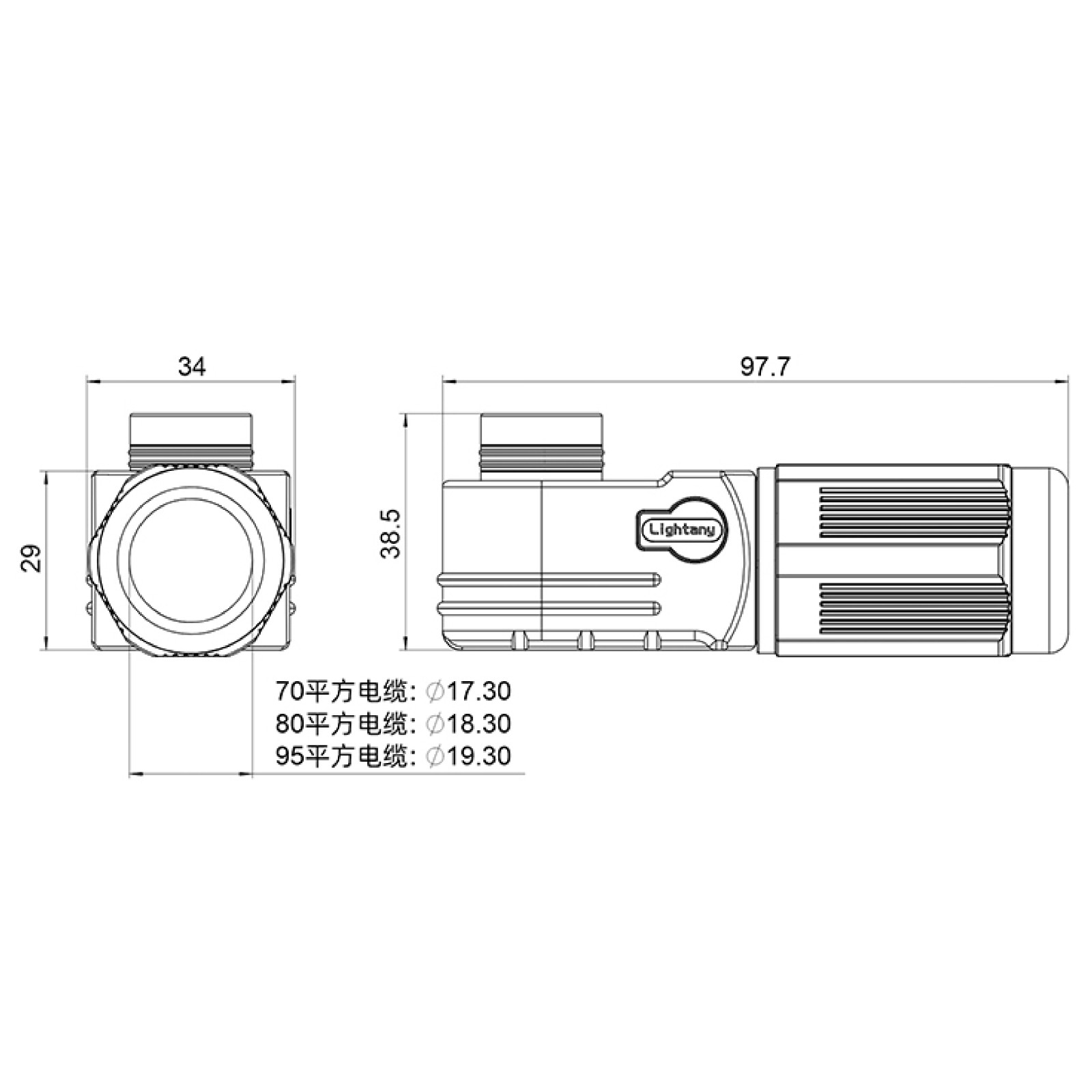 LTC1280-F1BR彎式插頭 80平方 300A 黑色