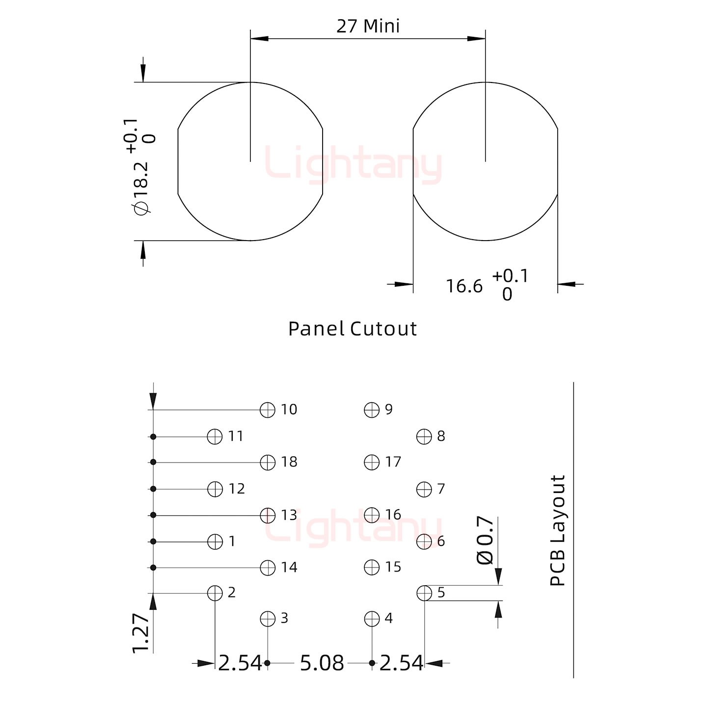 EEG.3B.020.CLV前螺母插座 PCB彎插板