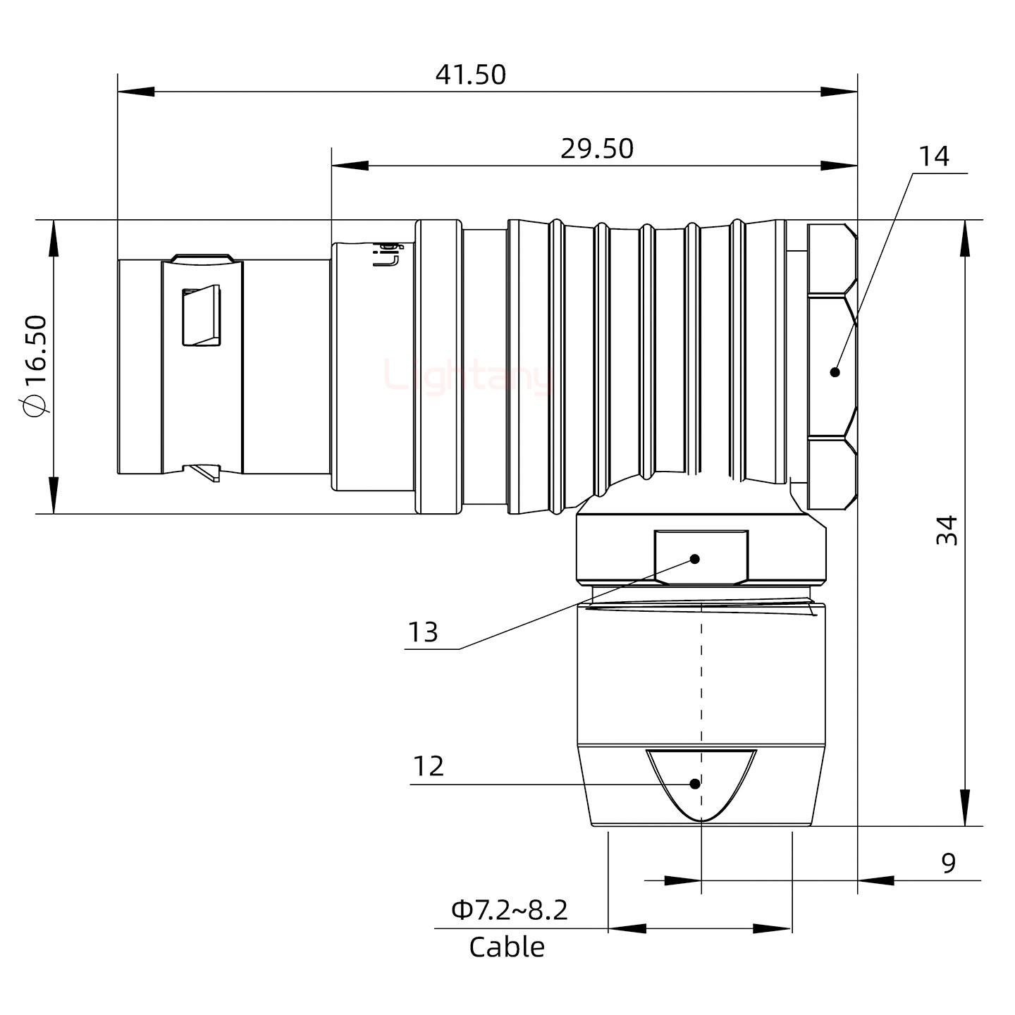 FHG.2B.016.CLAD82推拉自鎖彎式插頭