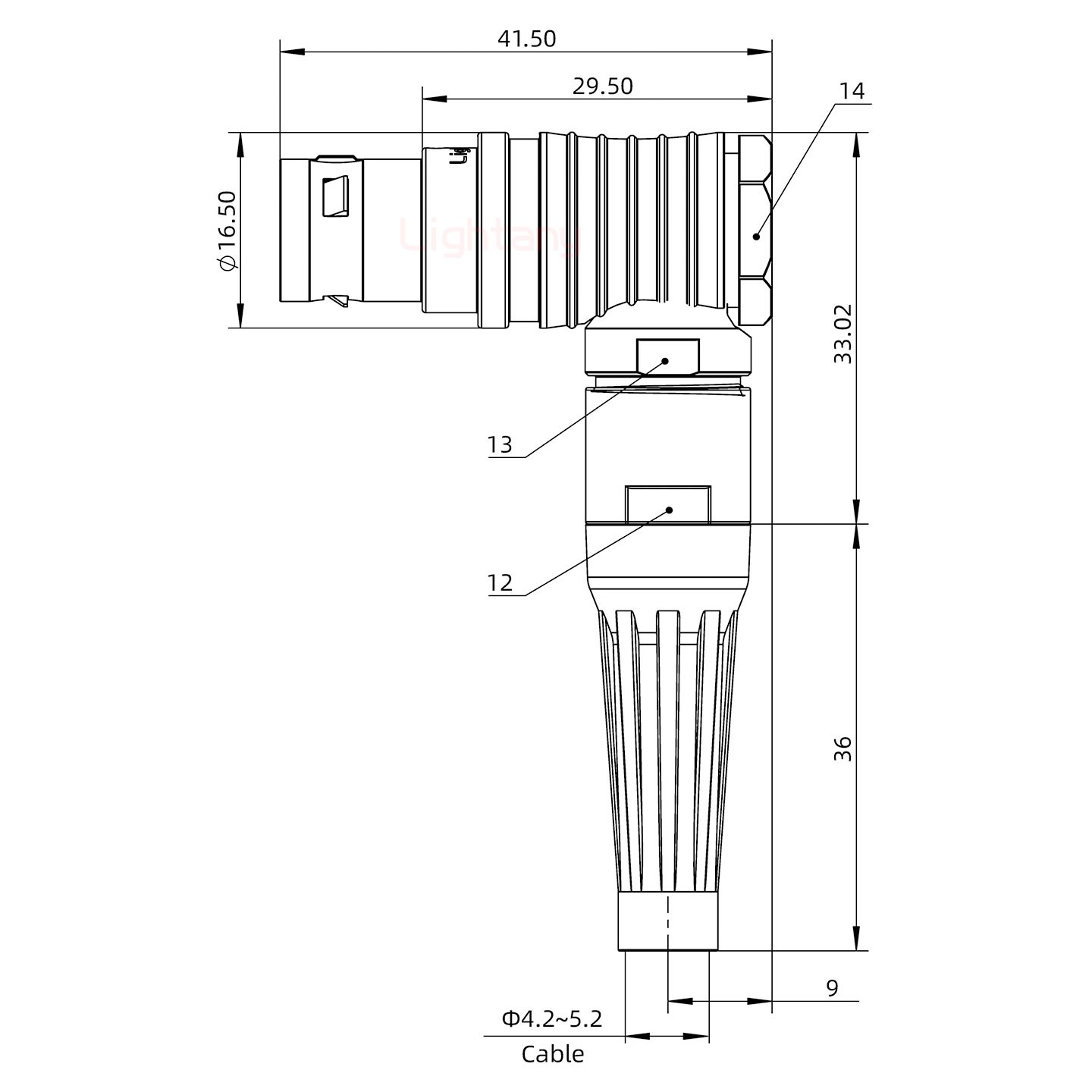 FHG.2B.003.CLAD52Z推拉自鎖帶護套彎式插頭