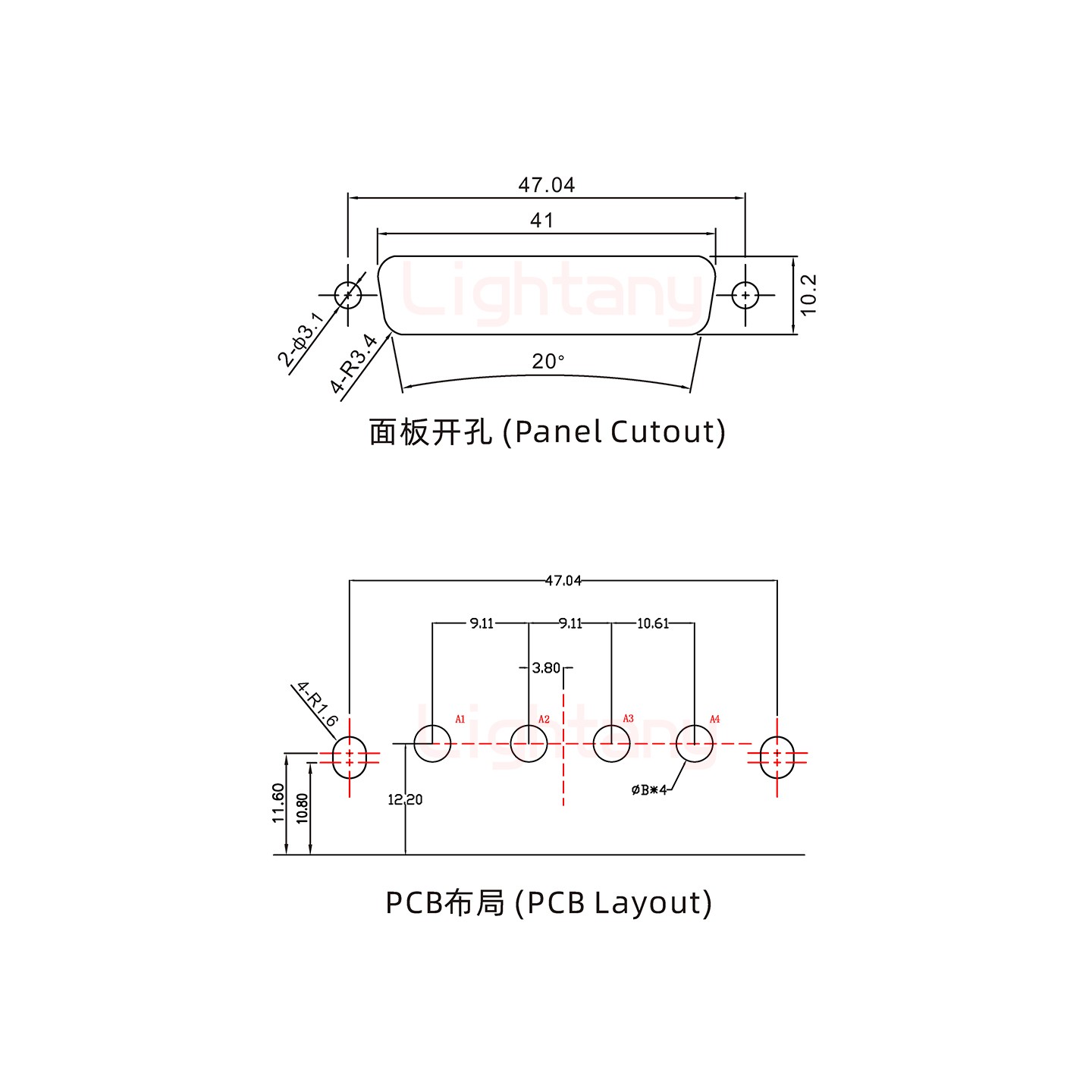 4W4公PCB彎插板/鉚支架11.6/大電流20A