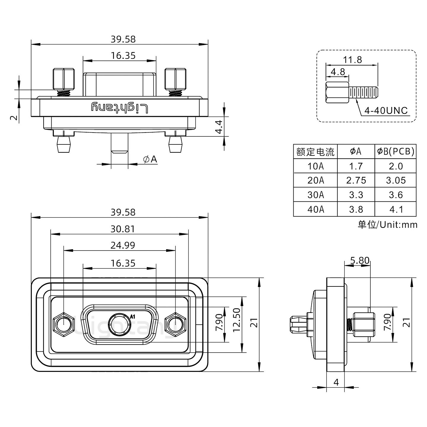 防水1W1母直插板/鉚魚叉/鎖螺絲/大電流40A