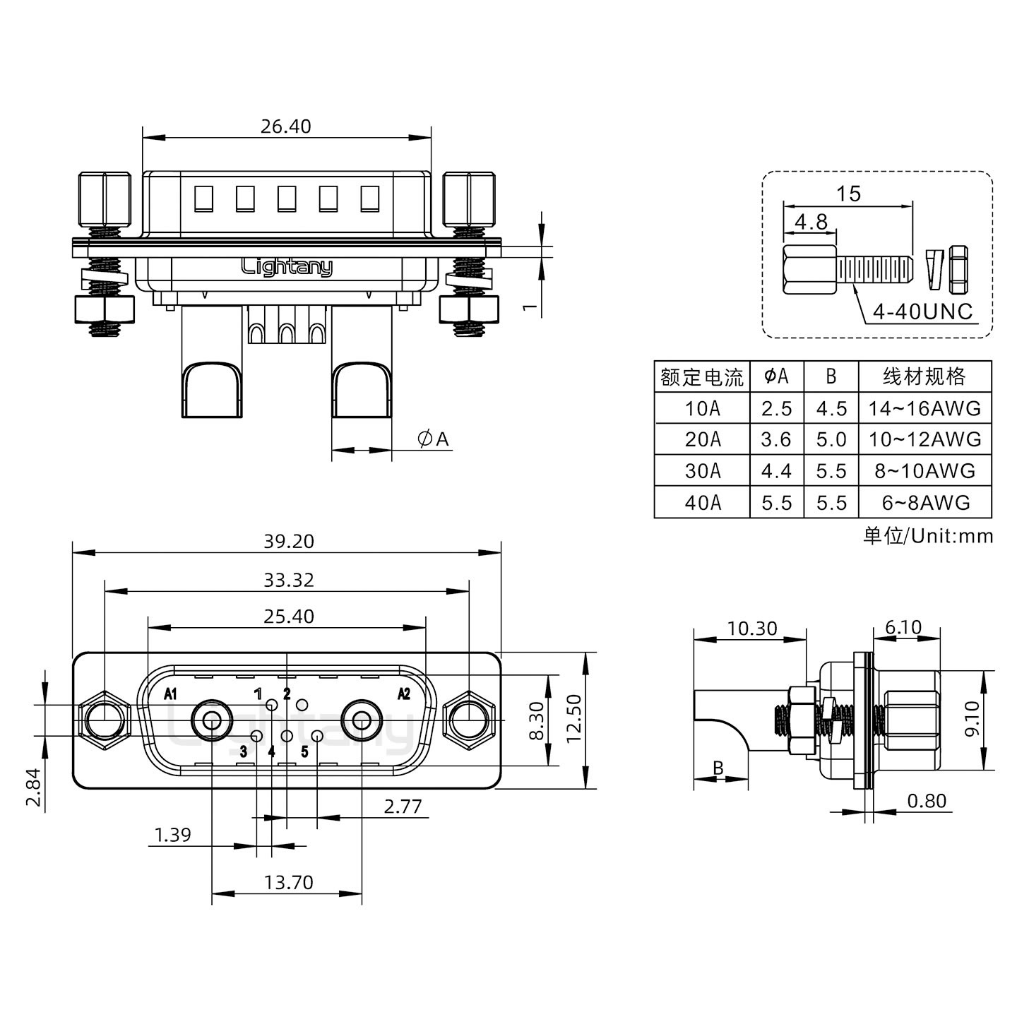 7W2公焊線式/鎖螺絲螺母+防水墊片/大電流40A