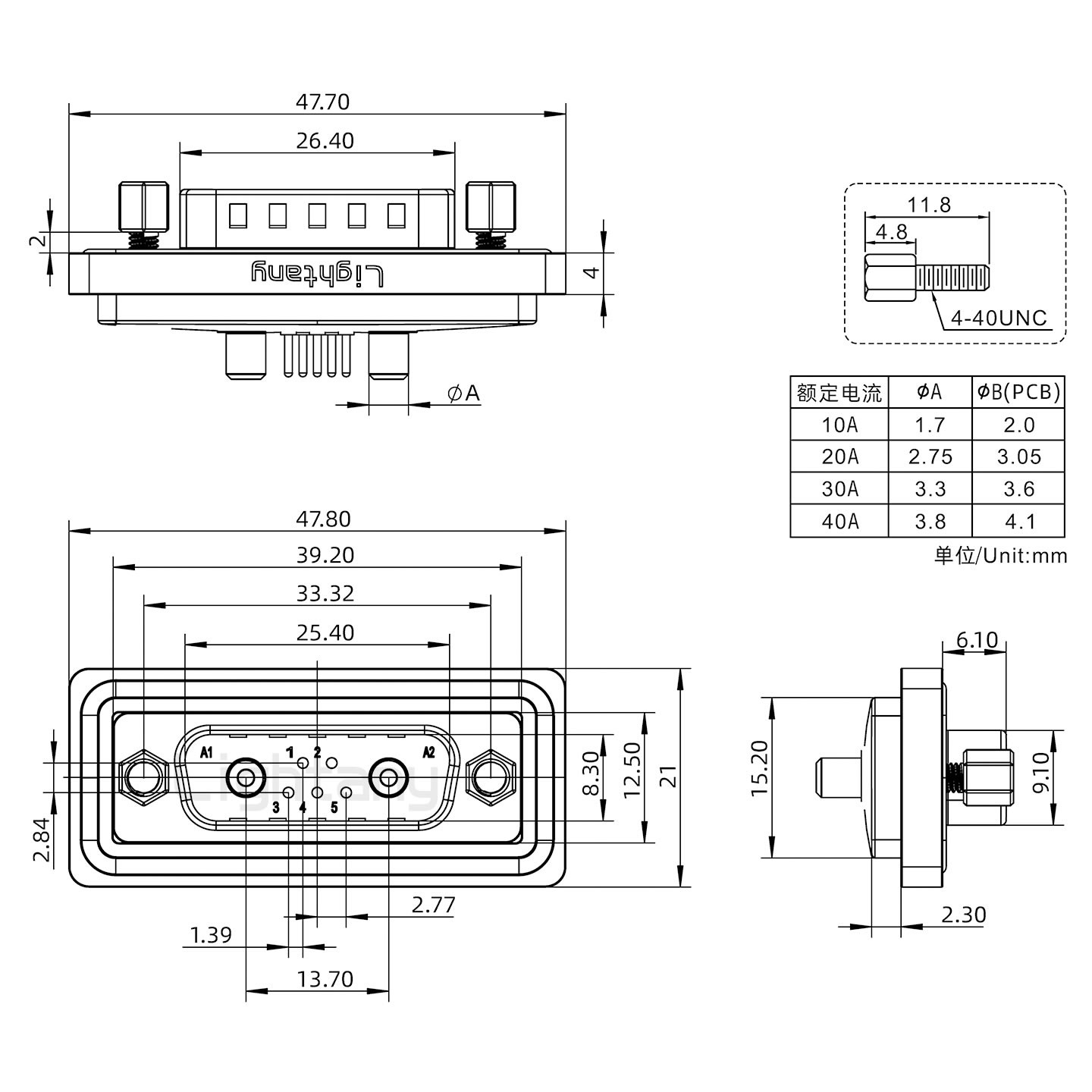 防水7W2公直插板/鎖螺絲/大電流40A